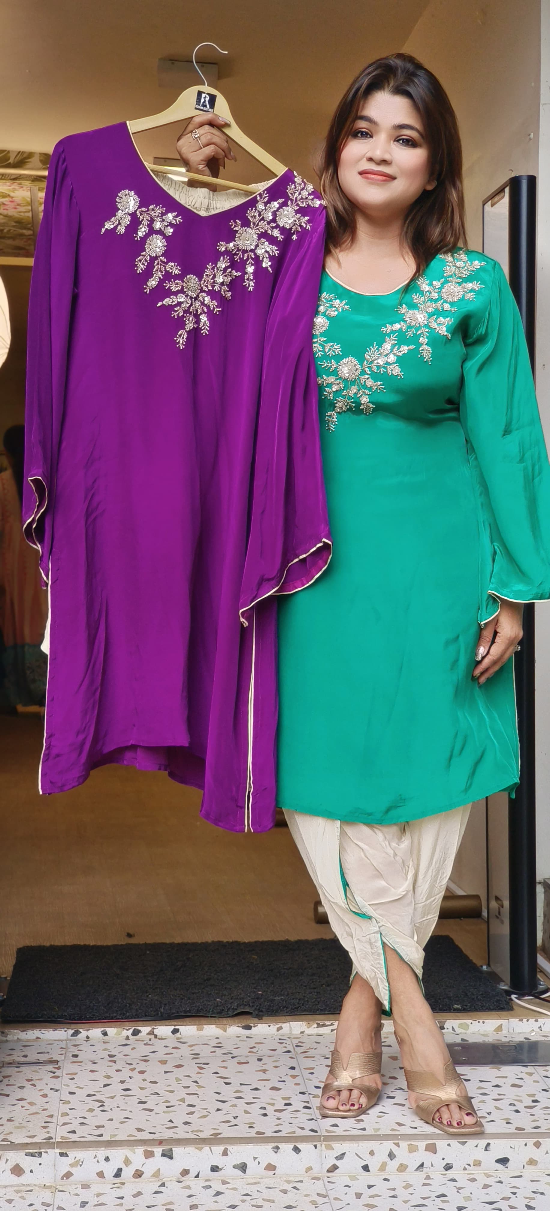 Stylish Indo western Pure Crepe Cut dana Work Kurta With Tulip Pant-DRYWASH