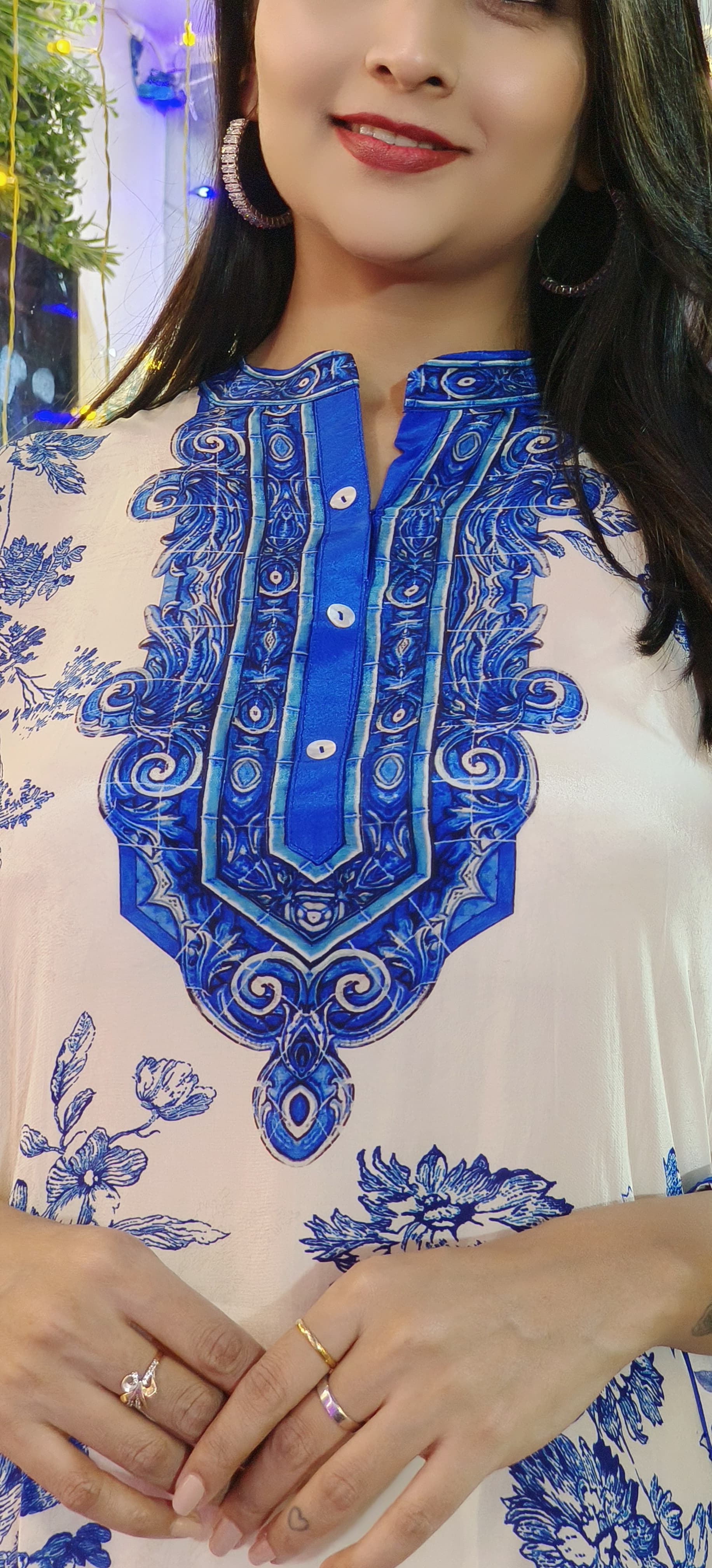 Beautiful Crepe Floral Printed Kaftan with Side Stich and Printed Bottoms-07739-40