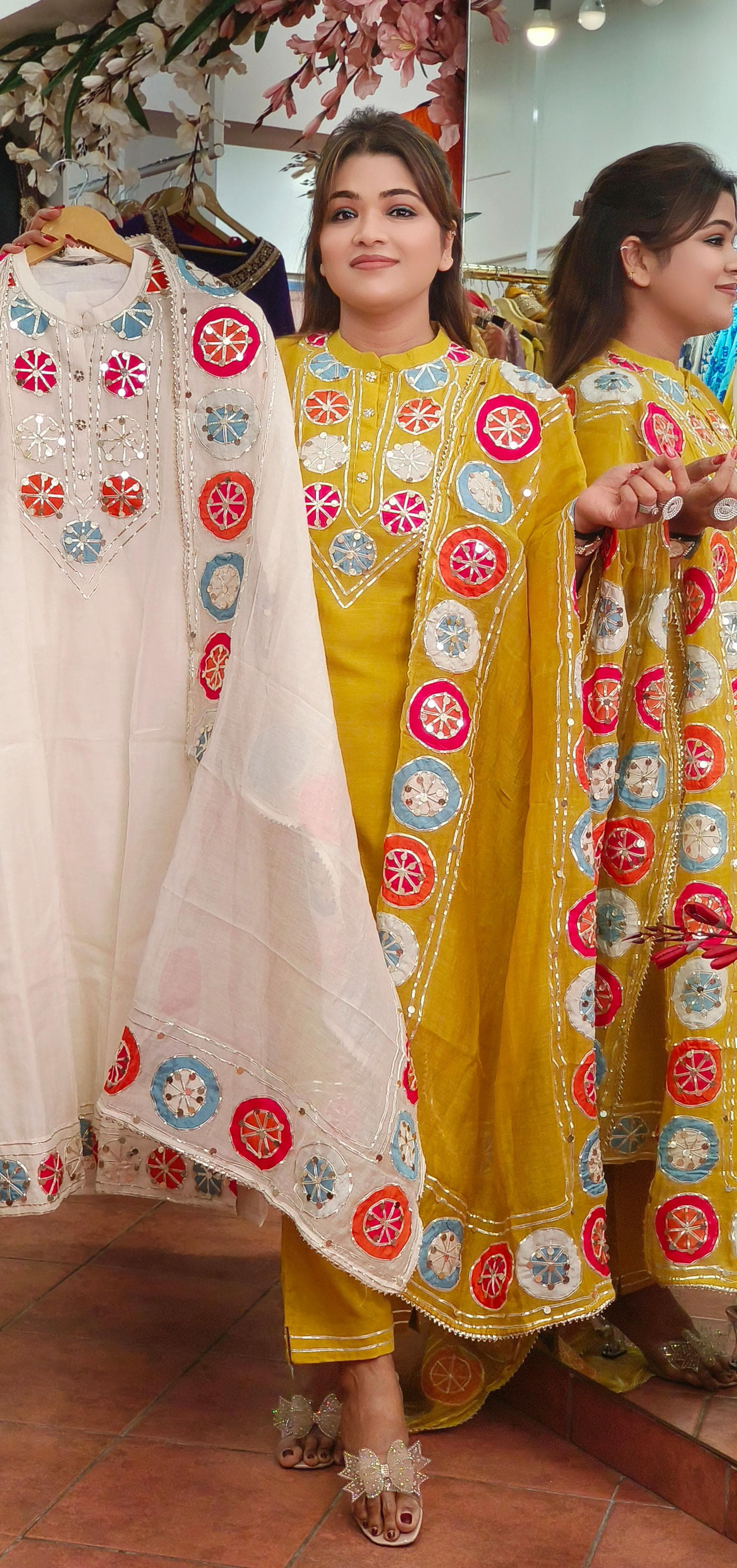 Pure Mul Chanderi Embroidered Full Suit Set