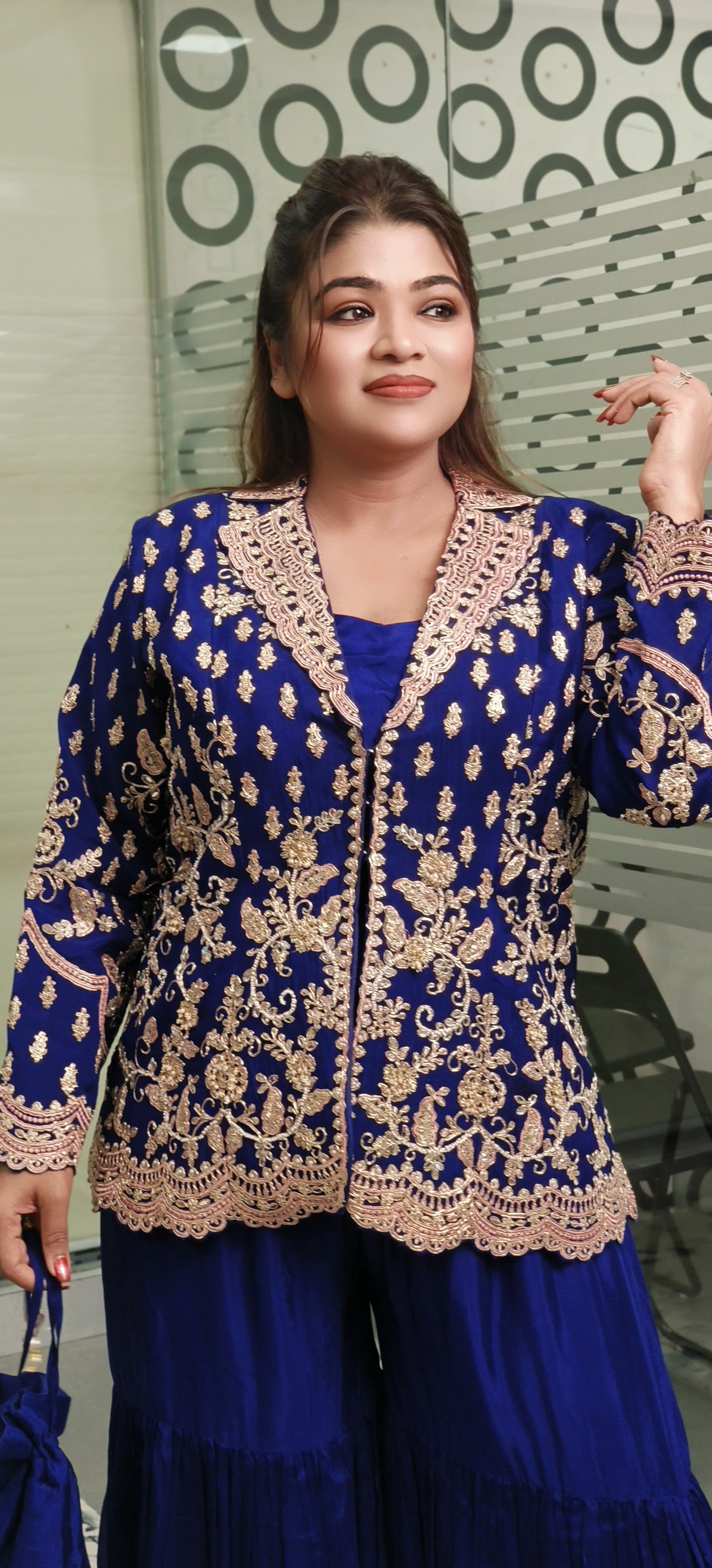 Luxurious Embroidered Silk Sharara Set with Intricate Zari Work and Designer Jacket – Elegant Party Wear Outfit in Vibrant Colors DRY WASH-