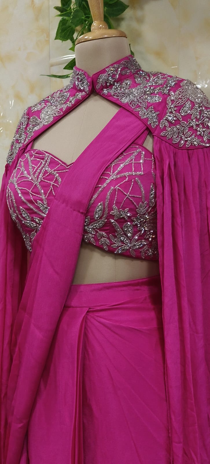 Heavy Cape Cutdana Embroidery Top With Skirt Drape Style DRY WASH-DRY WASH-ONLY ON ORDERS DISPATCHING AFTER 30 DAYS