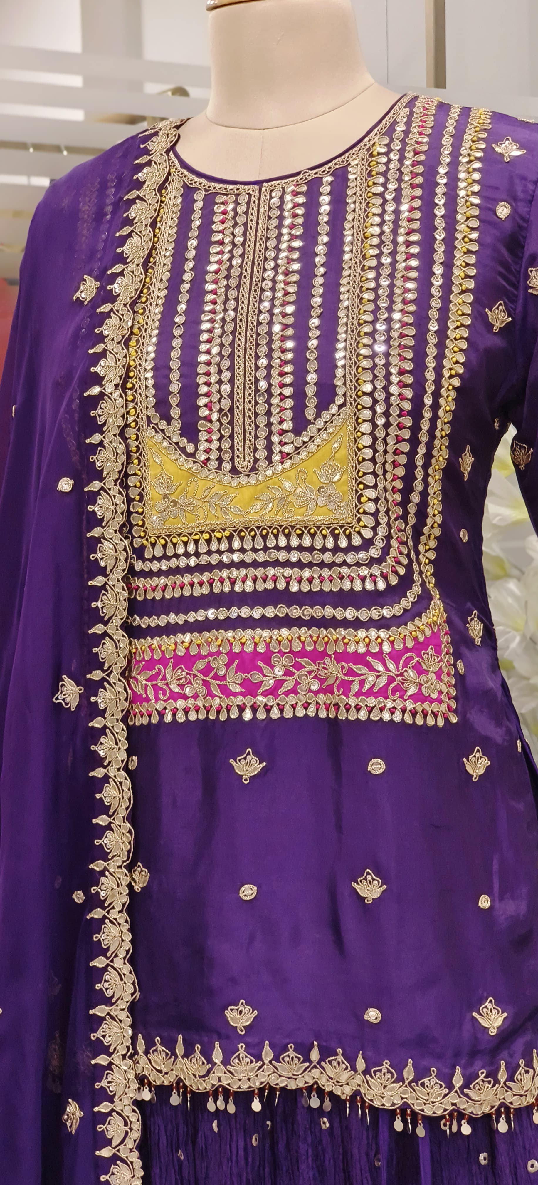 Beautiful Gotapatti And Zardosi Embroidery Blouse And Lehanga With Organza Dupatta- DRYWASHONLY -(Dispatching After 20Days)
