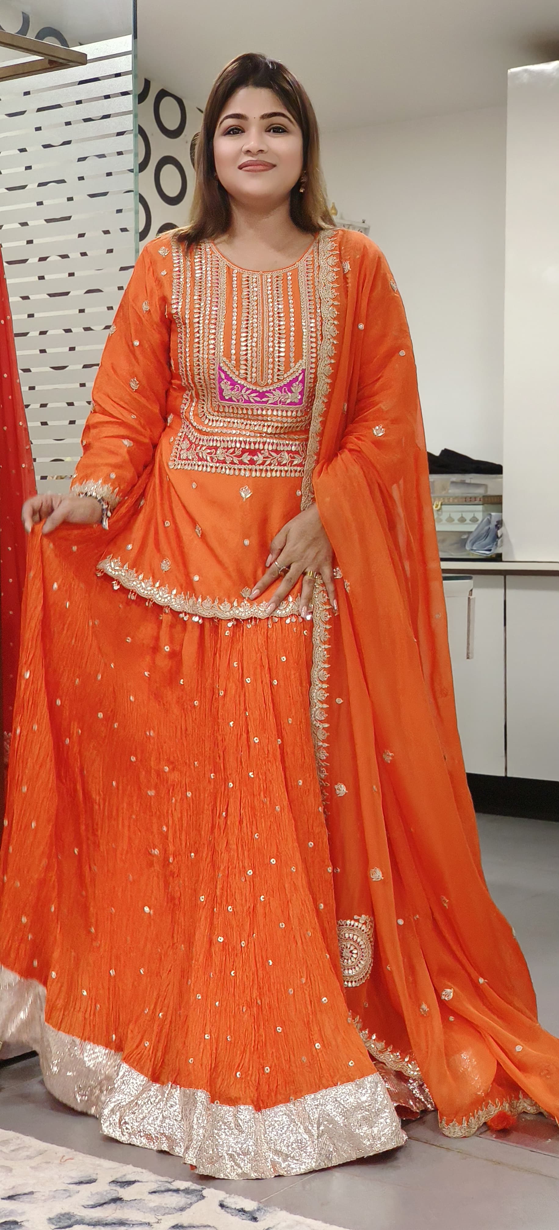 Beautiful Gotapatti And Zardosi Embroidery Blouse And Lehanga With Organza Dupatta- DRYWASHONLY -(Dispatching After 20Days)