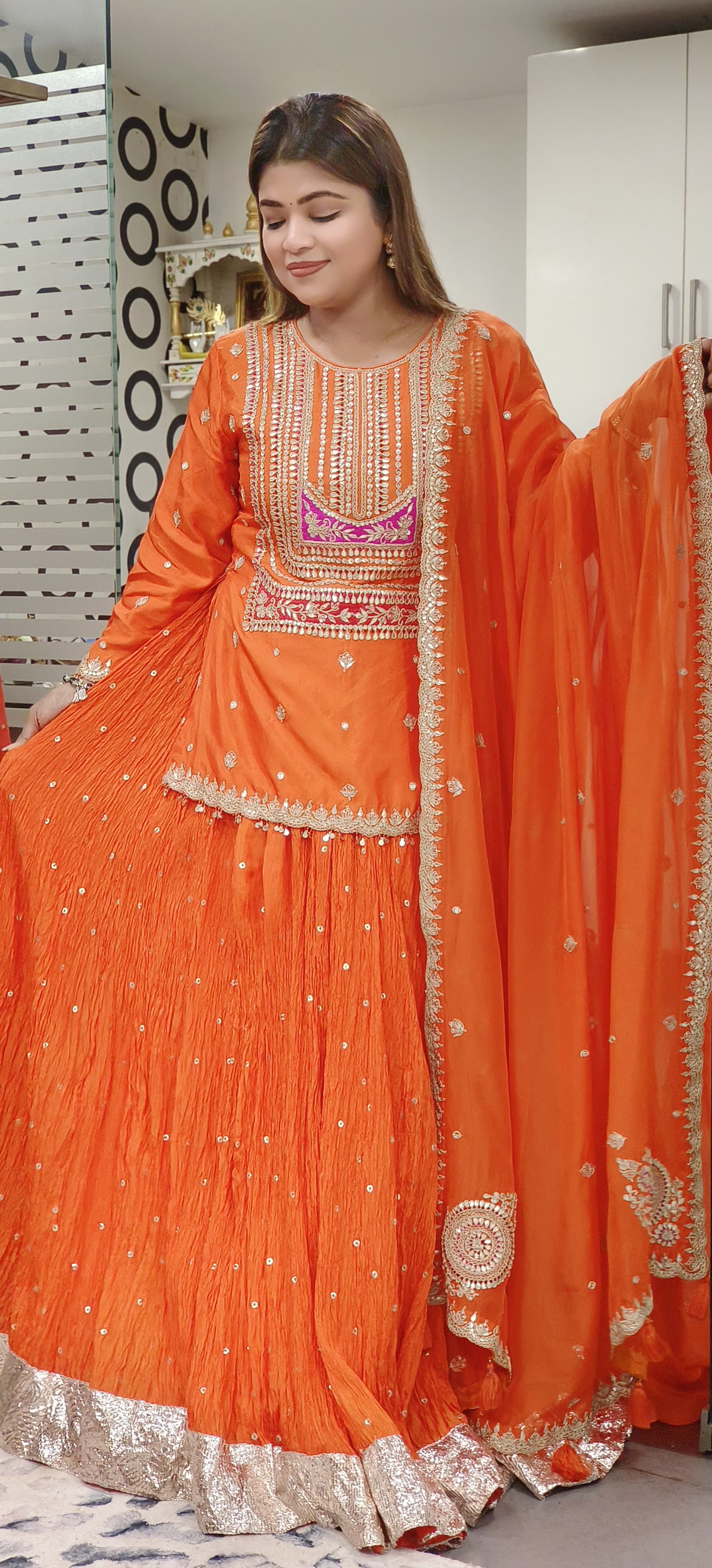 Beautiful Gotapatti And Zardosi Embroidery Blouse And Lehanga With Organza Dupatta- DRYWASHONLY -(Dispatching After 20Days)