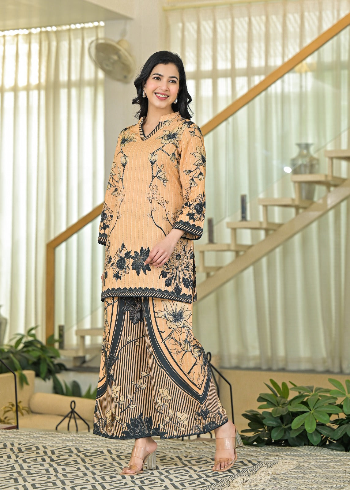 Pure Cotton V-Neck Floral Printed Kurta Pant-08347