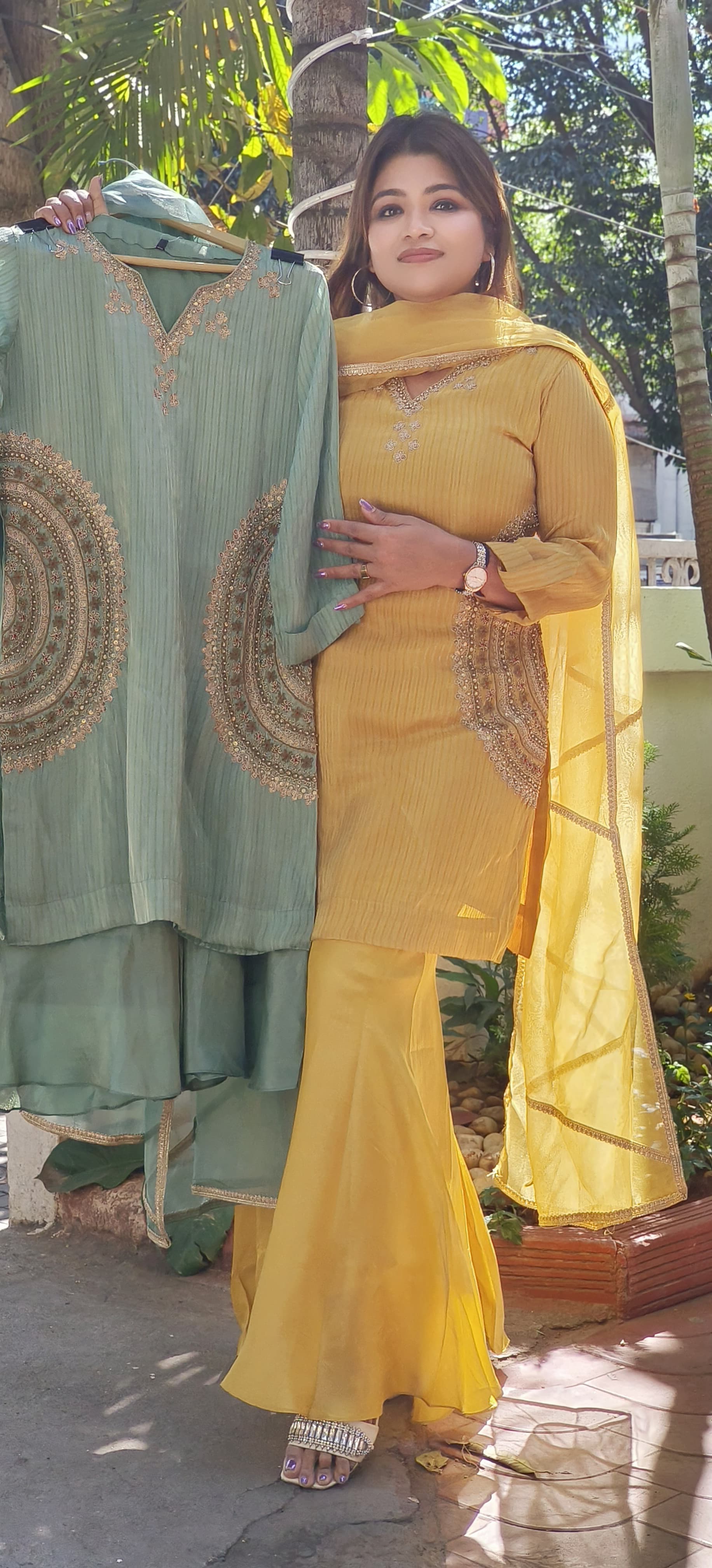 Beautiful Zardozi Embroidered Kurta Shimmer Tissue Sharara With Organza Dupatta-08384