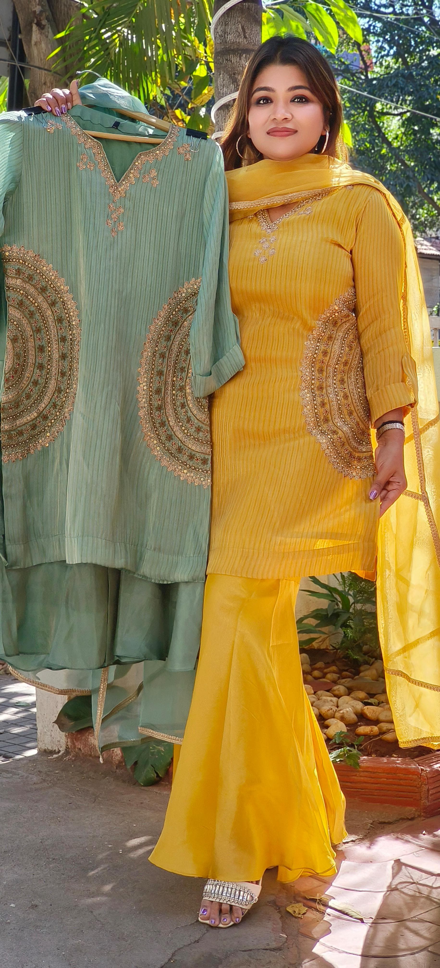 Beautiful Zardozi Embroidered Kurta Shimmer Tissue Sharara With Organza Dupatta-08384
