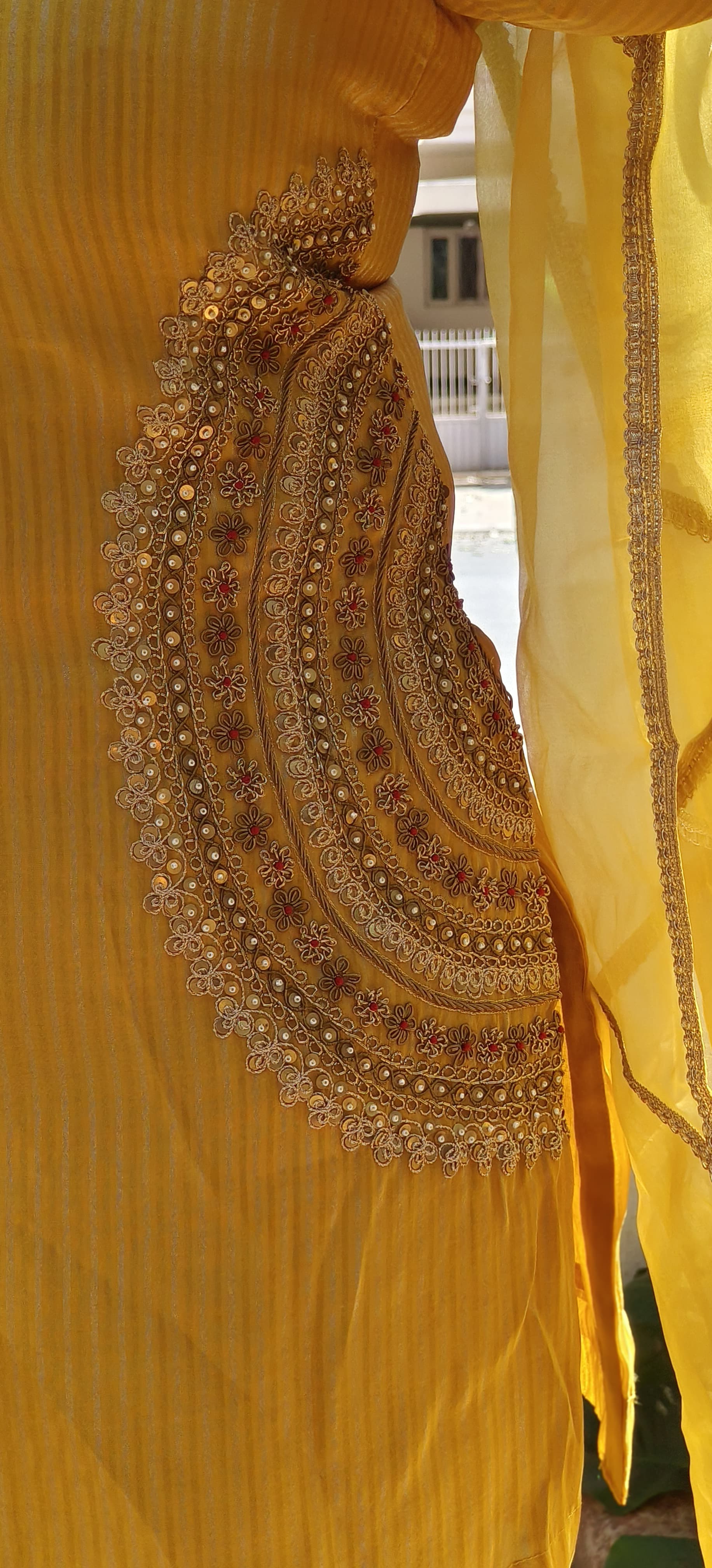 Beautiful Zardozi Embroidered Kurta Shimmer Tissue Sharara With Organza Dupatta-08384