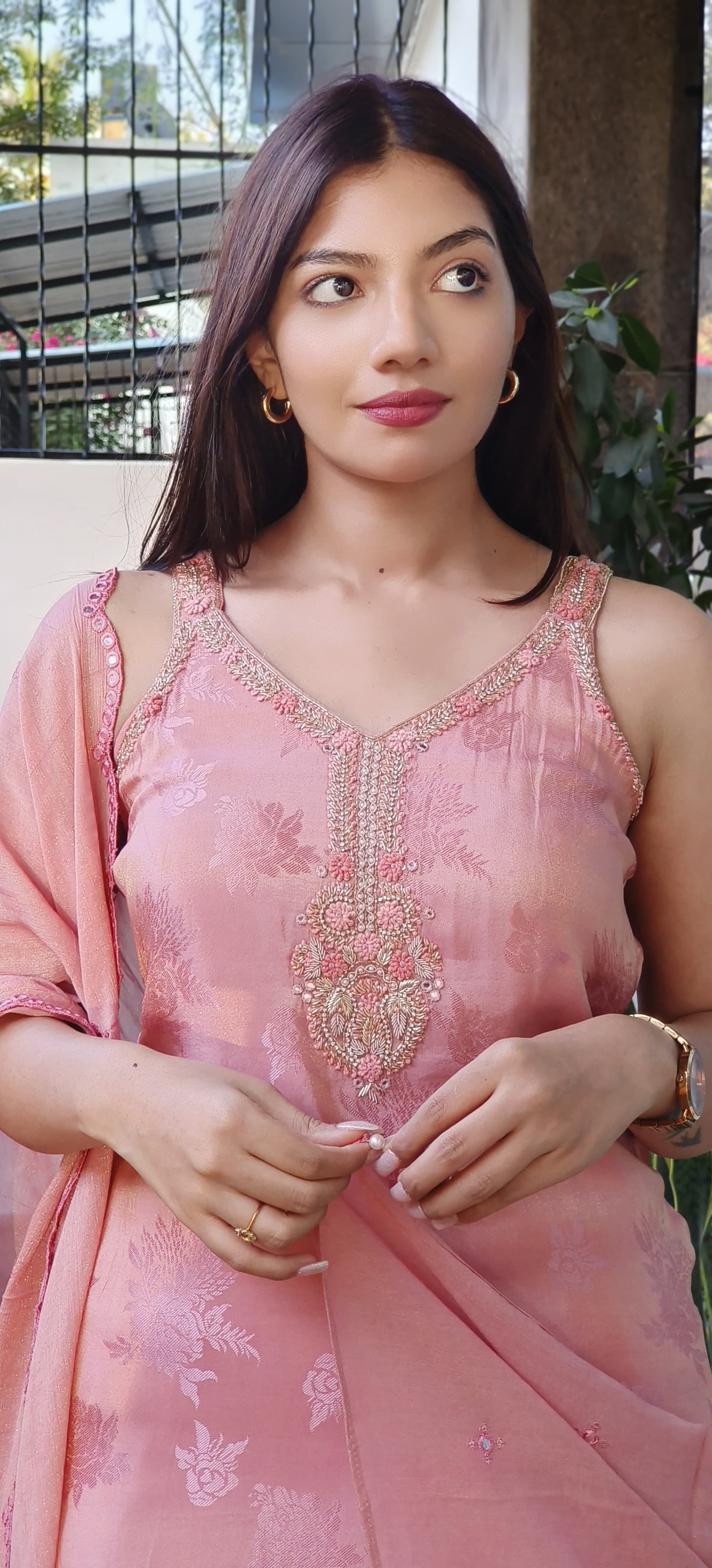 Radiant Tissue Zardosi Embroidered Neckline With Tulip Pant And Dupatta and separate Slevees-08801-08678-08800-08802-08803