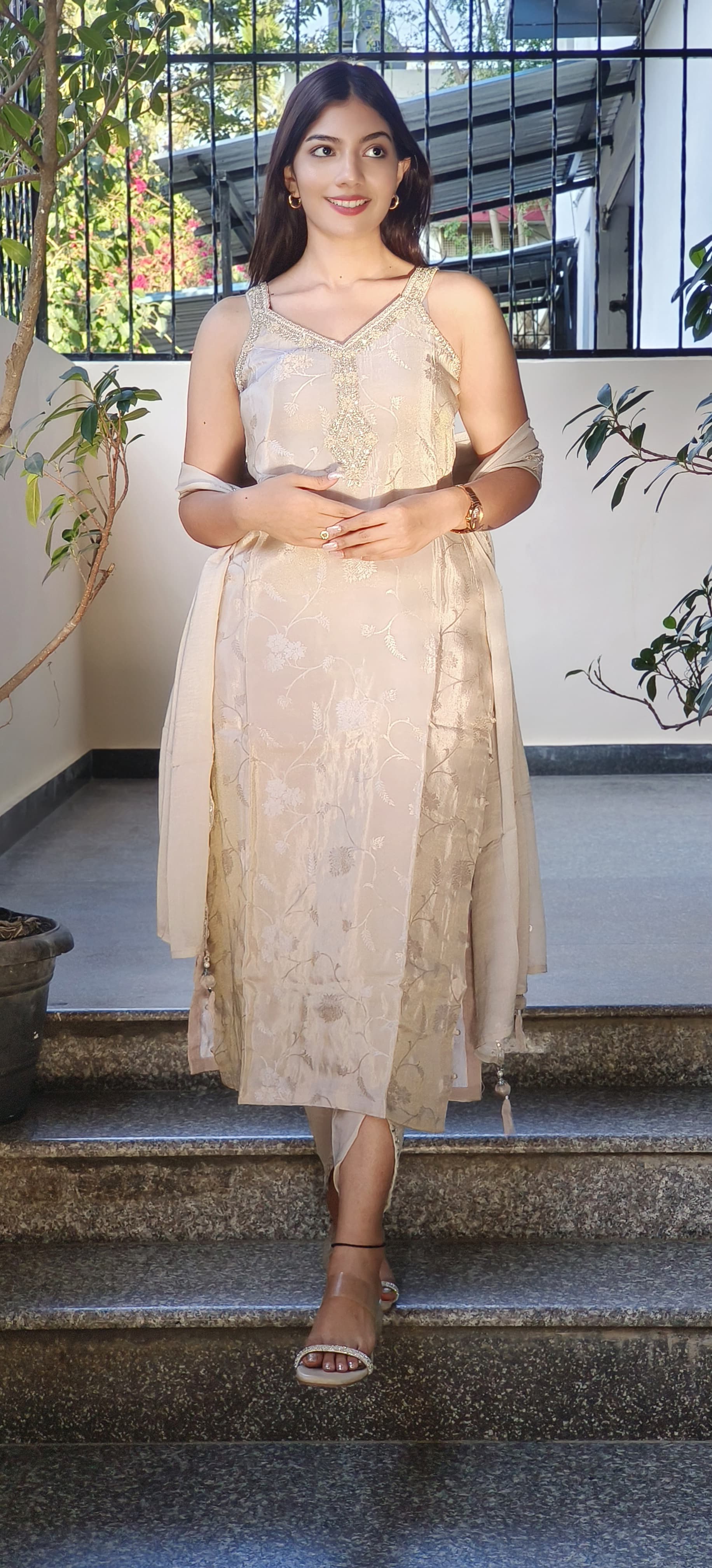 Radiant Tissue Zardosi Embroidered Neckline With Tulip Pant And Dupatta and separate Slevees-08801-08678-08800-08802-08803