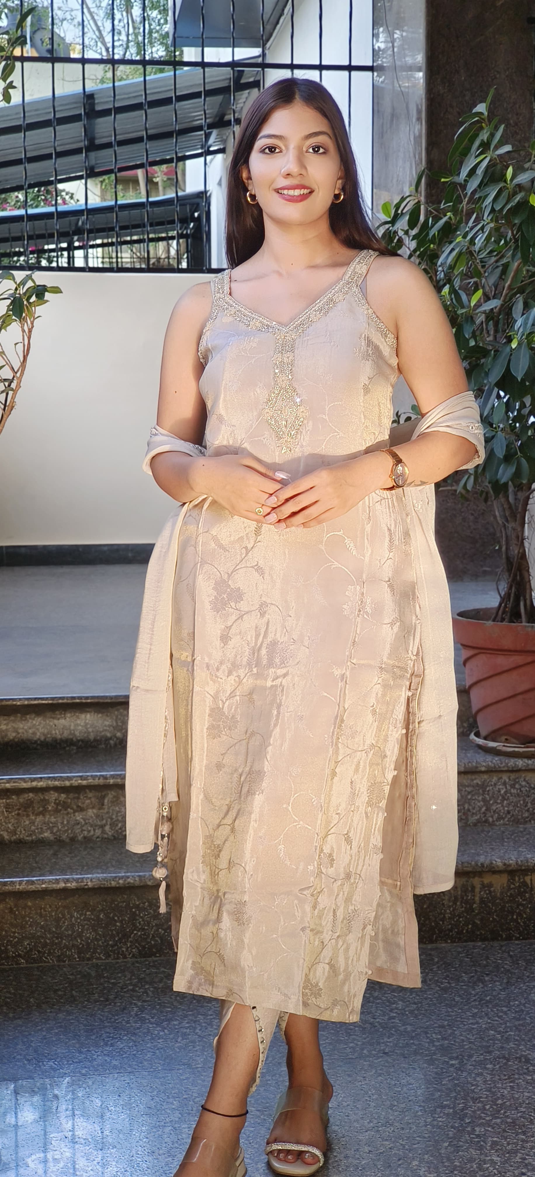 Radiant Tissue Zardosi Embroidered Neckline With Tulip Pant And Dupatta and separate Slevees-08801-08678-08800-08802-08803