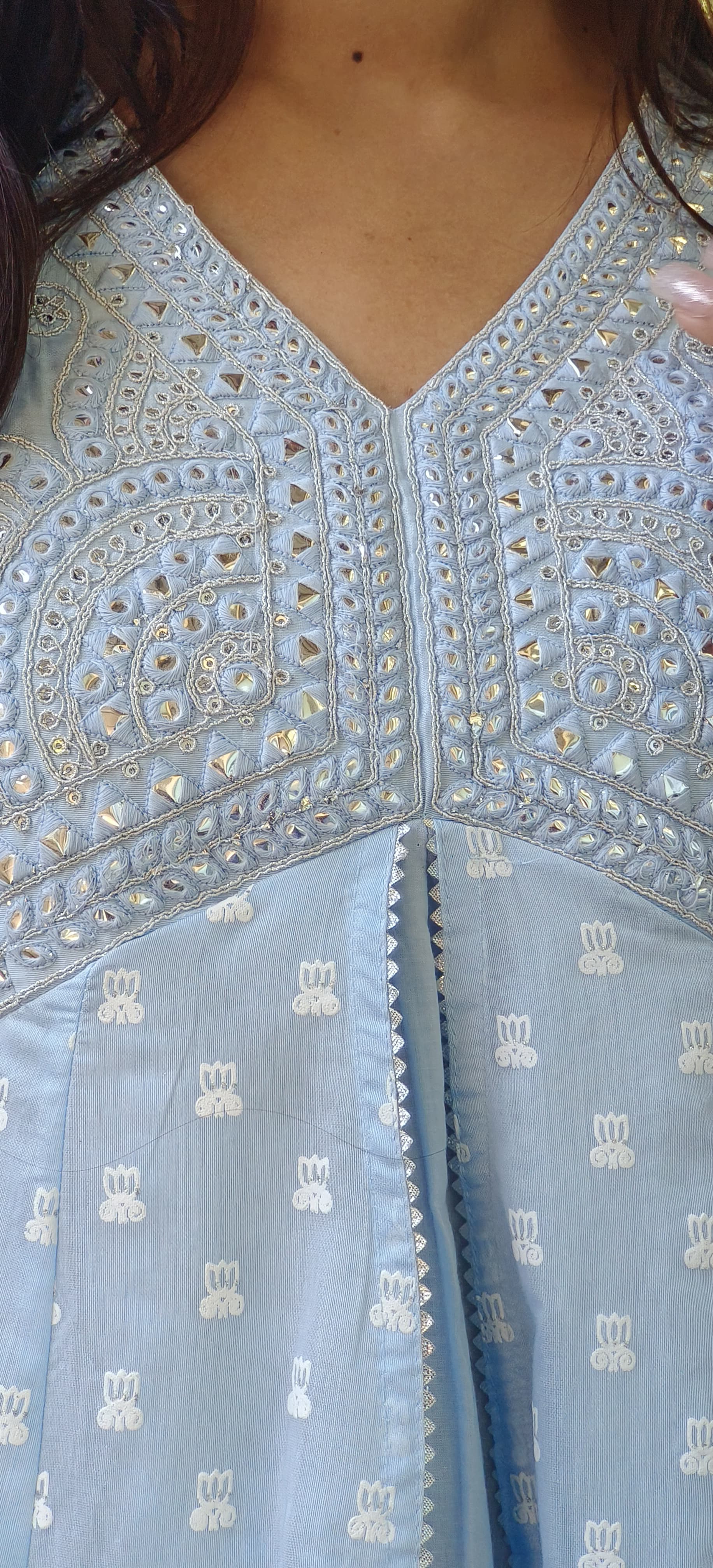 Elegant Foil Mirror Cotton Anarkali Kurti Gown