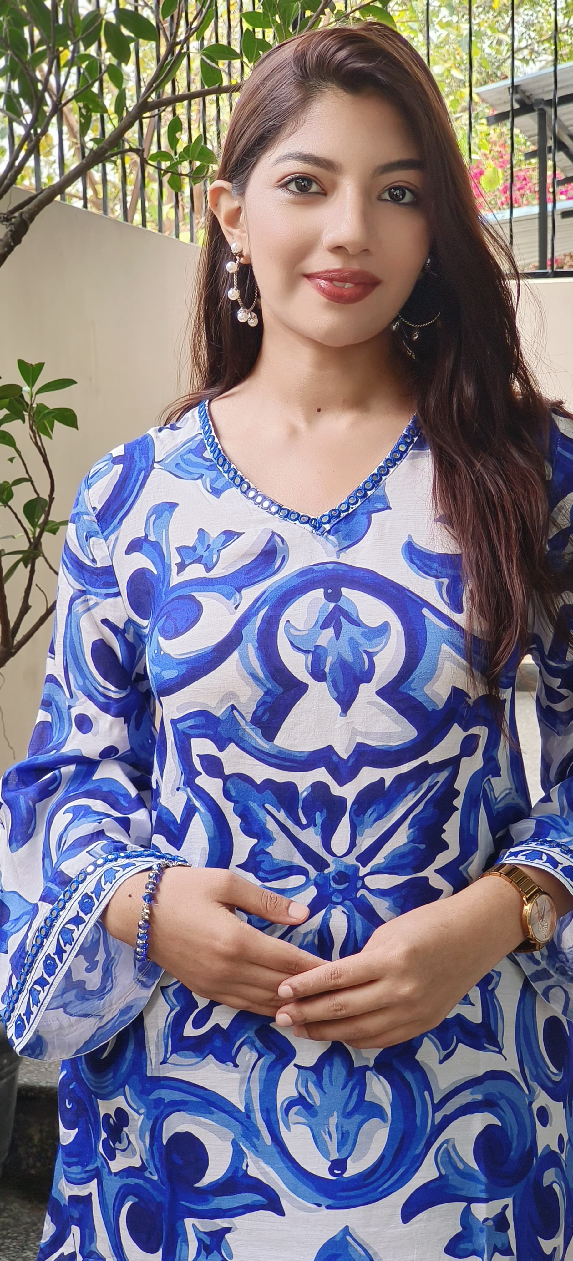 Foil Mirror Inkblue Abstract Print Frock-09107