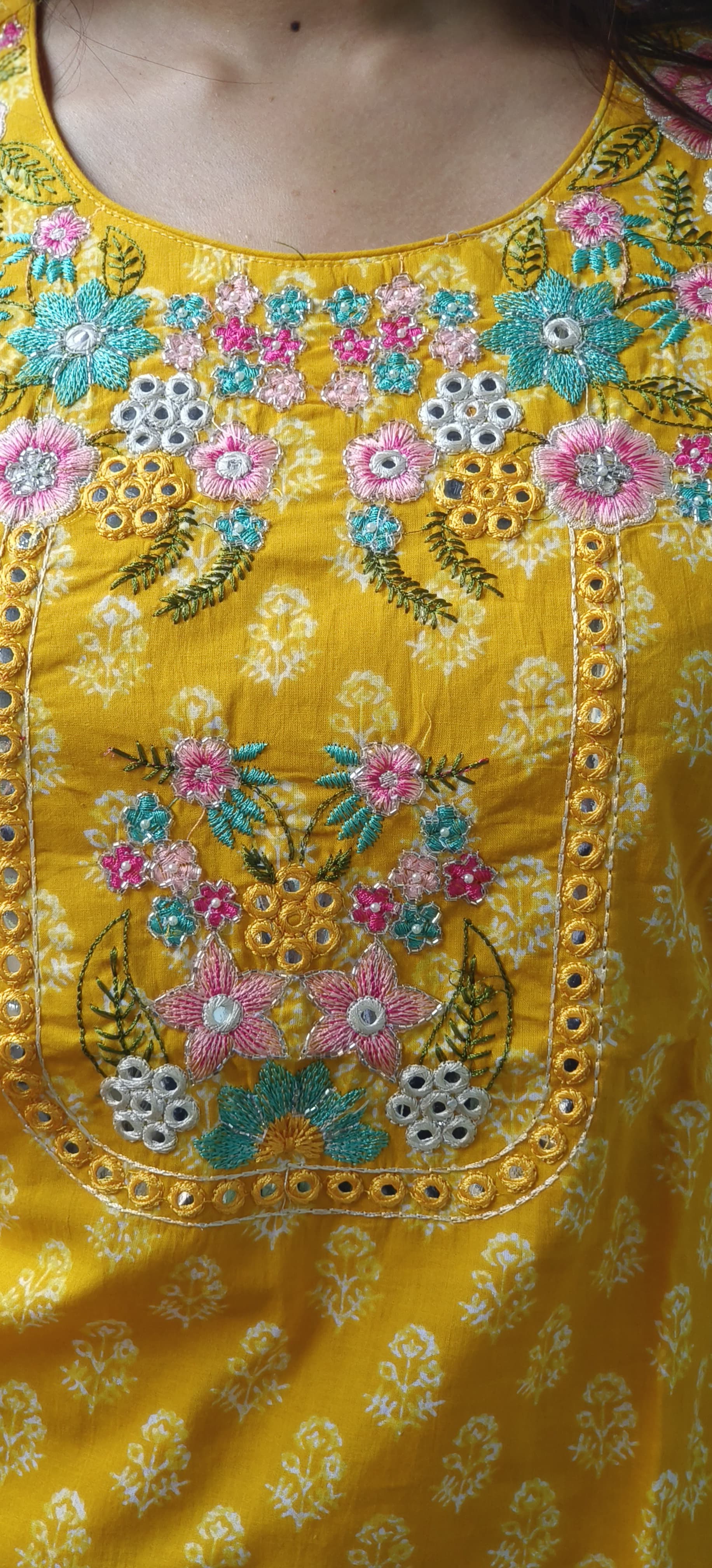 Elegant Cotton Embroidered Suit with Lace & Knot-Style Pants-09176,09177