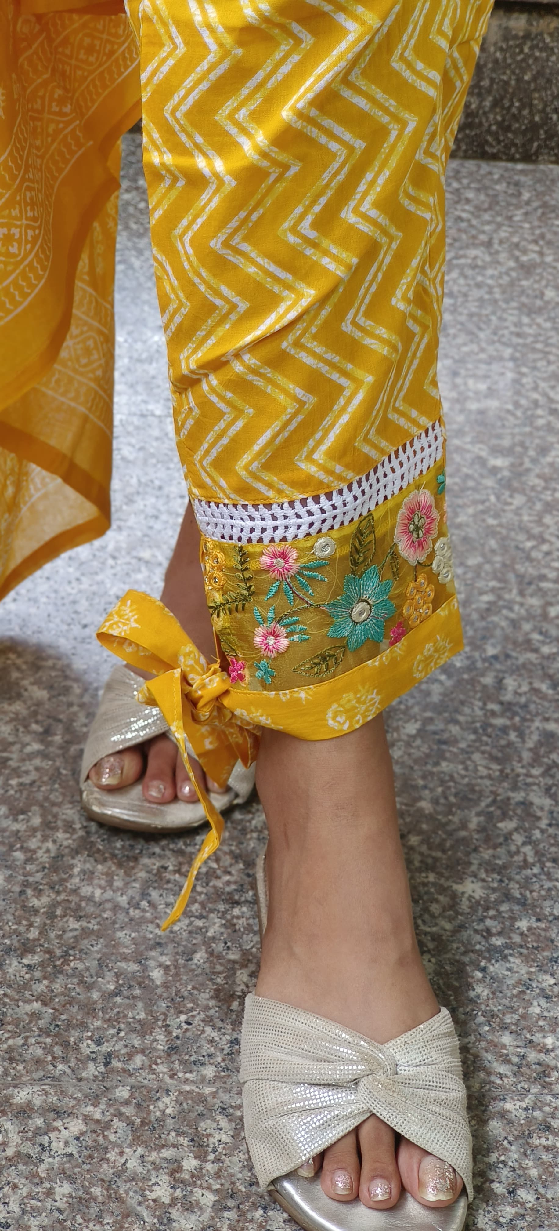 Elegant Cotton Embroidered Suit with Lace & Knot-Style Pants-09176,09177