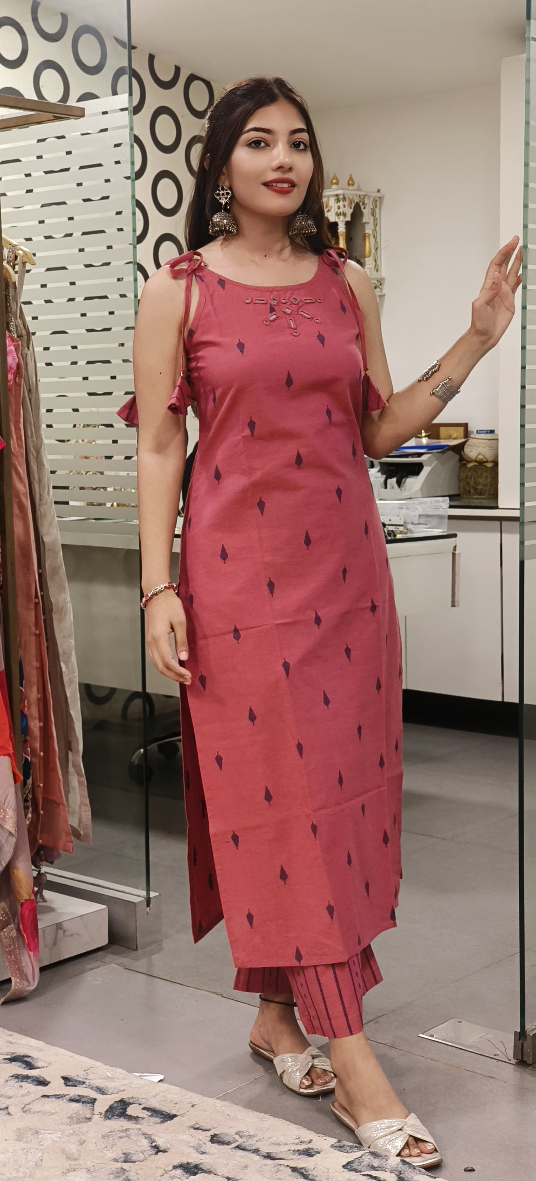 Chic Comfort Tie-Knot Cotton Straight Cut Kurta with Flowing Palazzo-09131,09132,09133