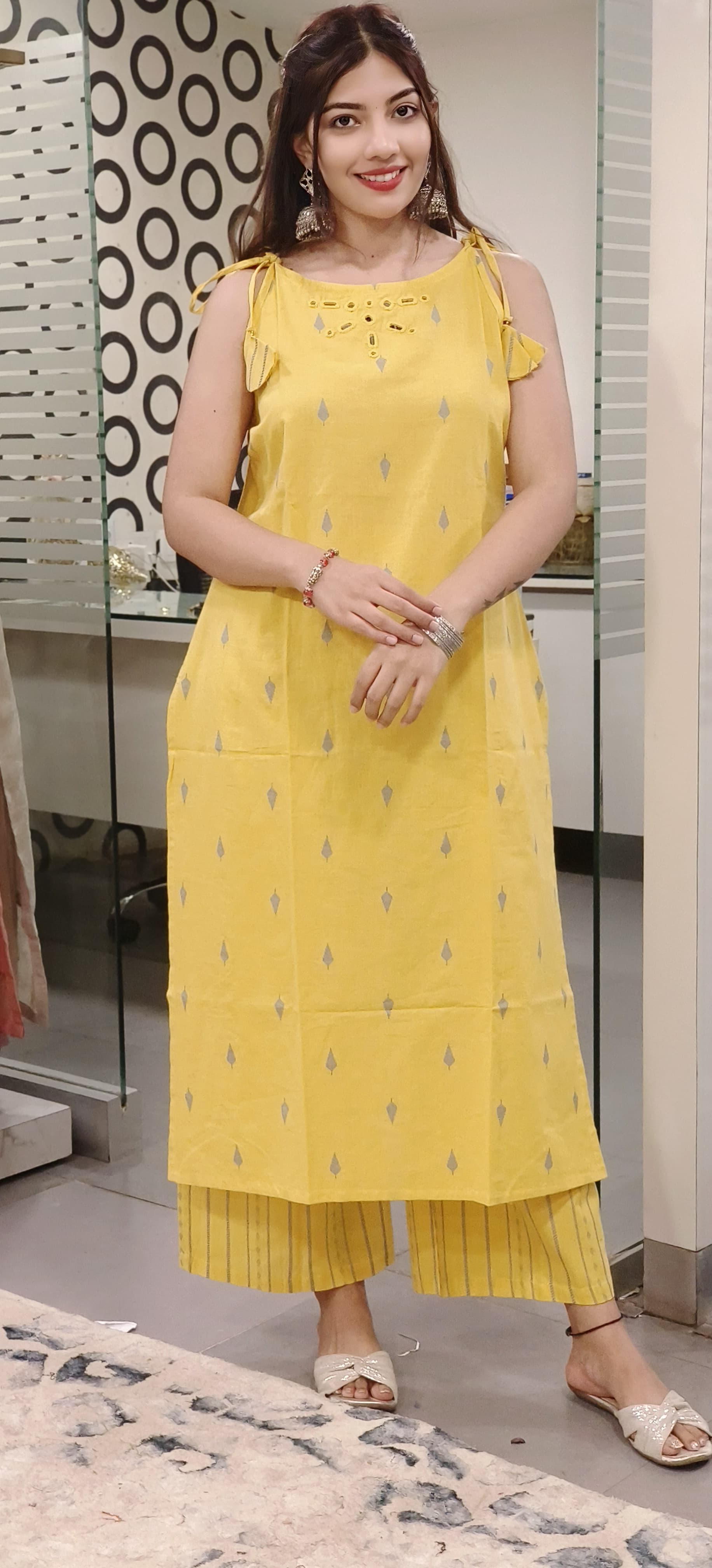 Chic Comfort Tie-Knot Cotton Straight Cut Kurta with Flowing Palazzo-09131,09132,09133