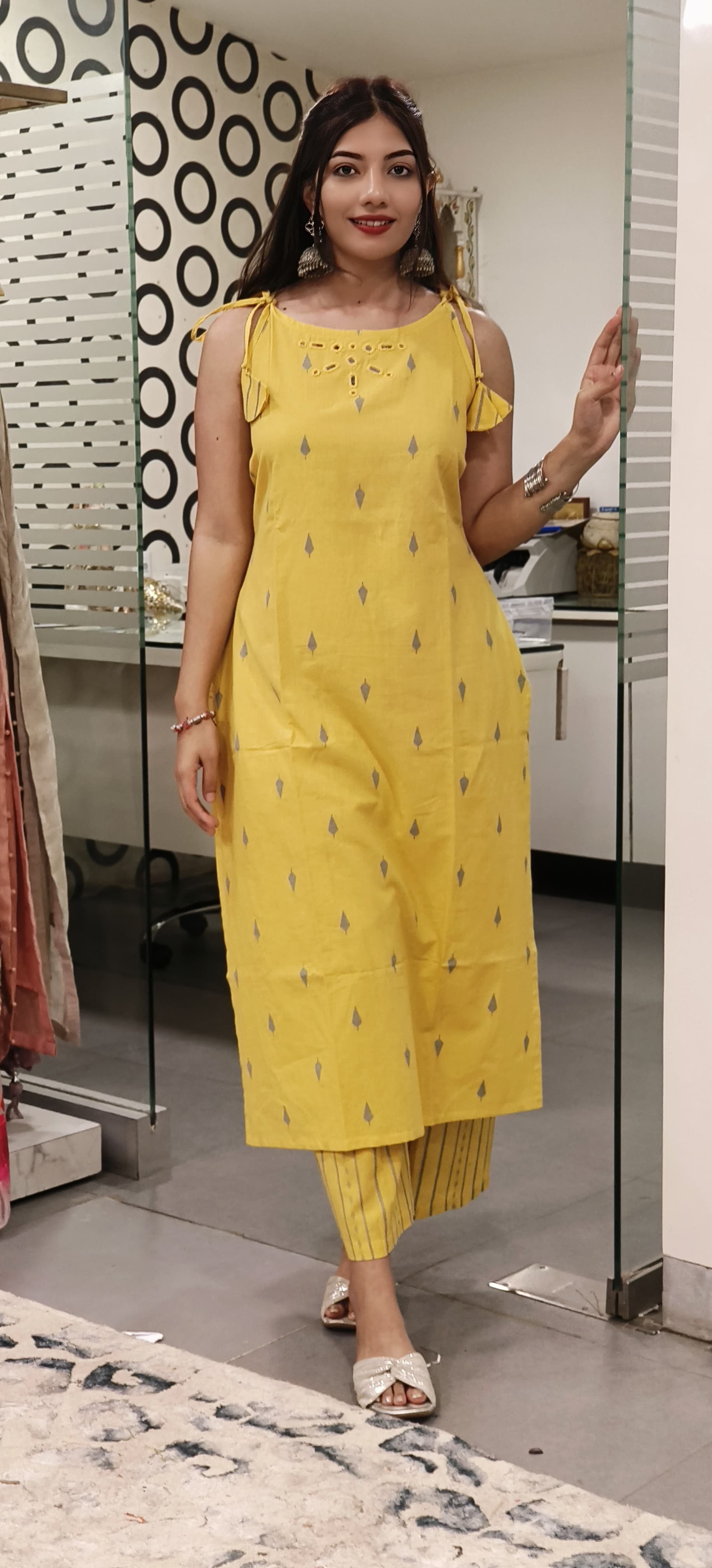 Chic Comfort Tie-Knot Cotton Straight Cut Kurta with Flowing Palazzo-09131,09132,09133