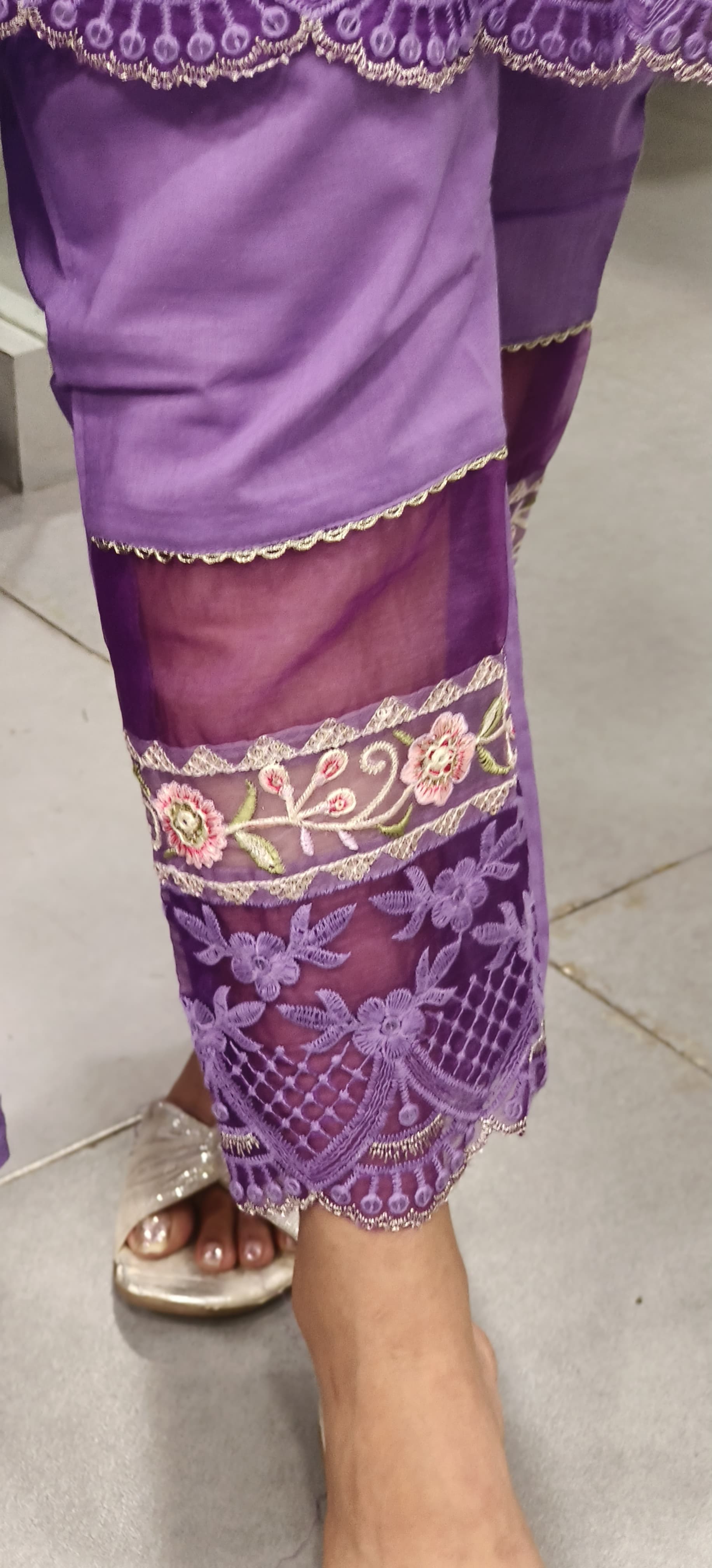 Short Length Shifli Cotton Kurta with Pant Organza Lace and Dupatta-09178