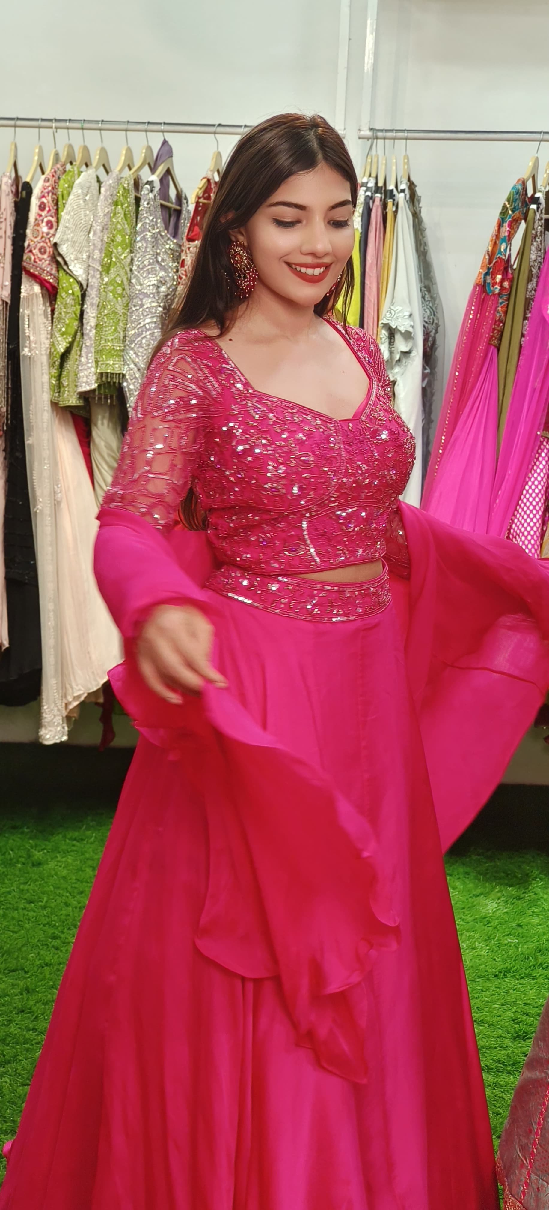 Opulent Bead-Embellished Full-Sleeve Blouse Ensemble with Coordinated Skirt and Dupatta ONLY ON ORDERS DISPATCHING AFTER 30 DAYS