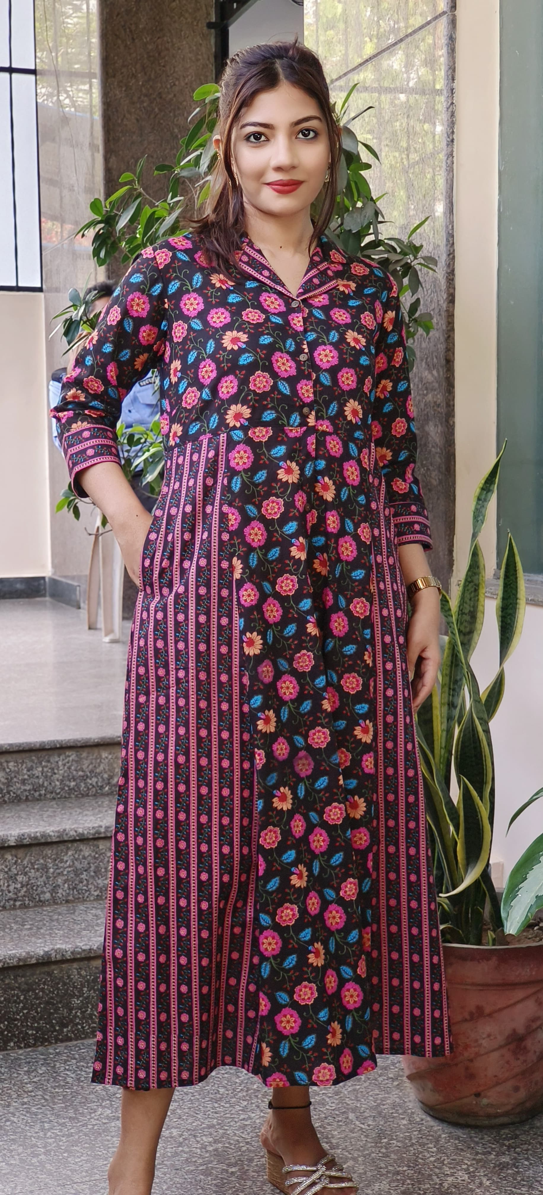 Summer friendly Cotton collar printed frock with pockets 09196,09198,09197