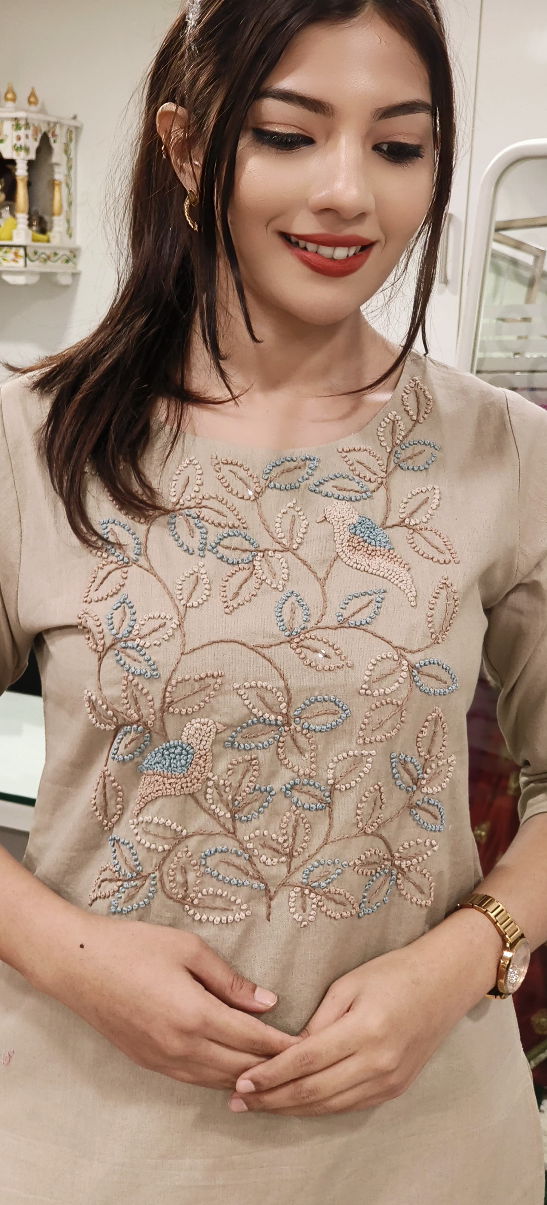 Exquisite Thread-Embroidered Cotton Kurta with Matching Pants Timeless Elegance for Every Occasion-09129,09130