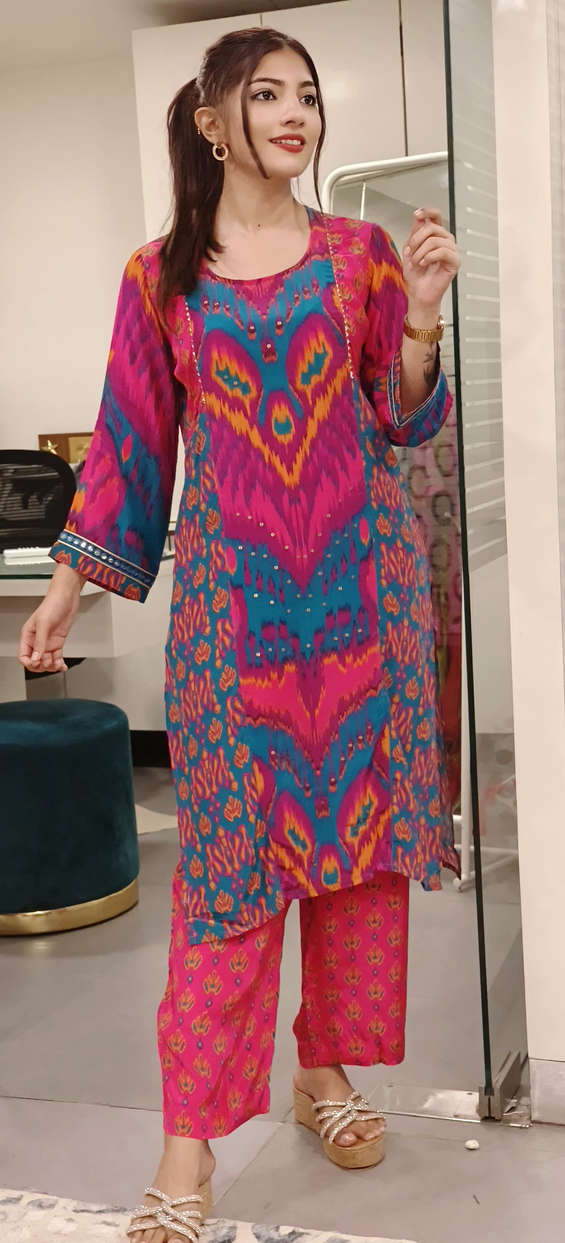 Bright Shade Printed Kurta pant