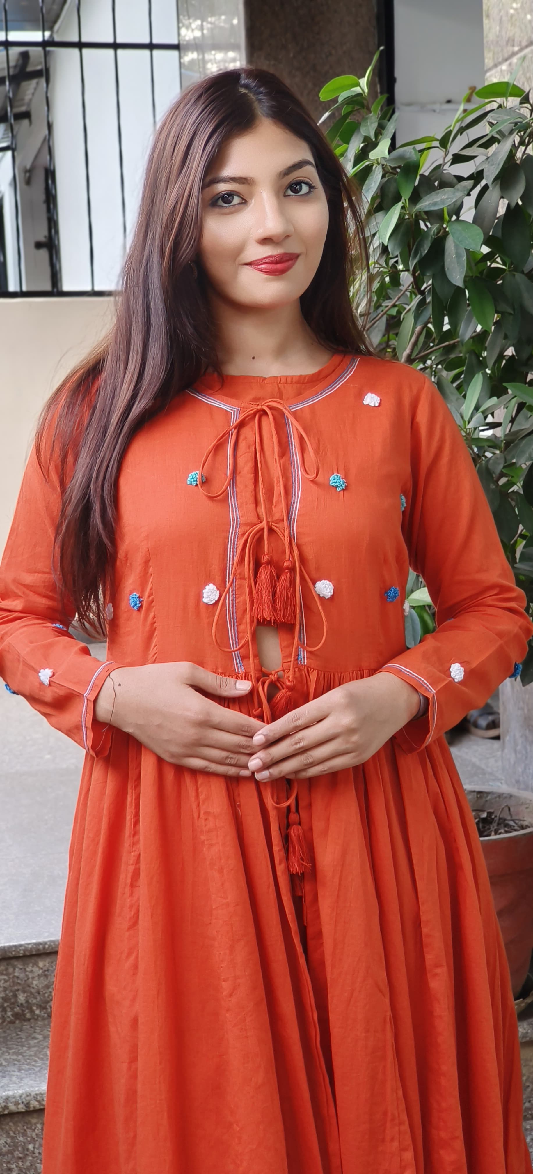 Rustic Charm – Pure Cotton Kurta Pant Set with Pom Pom Detailing & Stylish Layers 09159