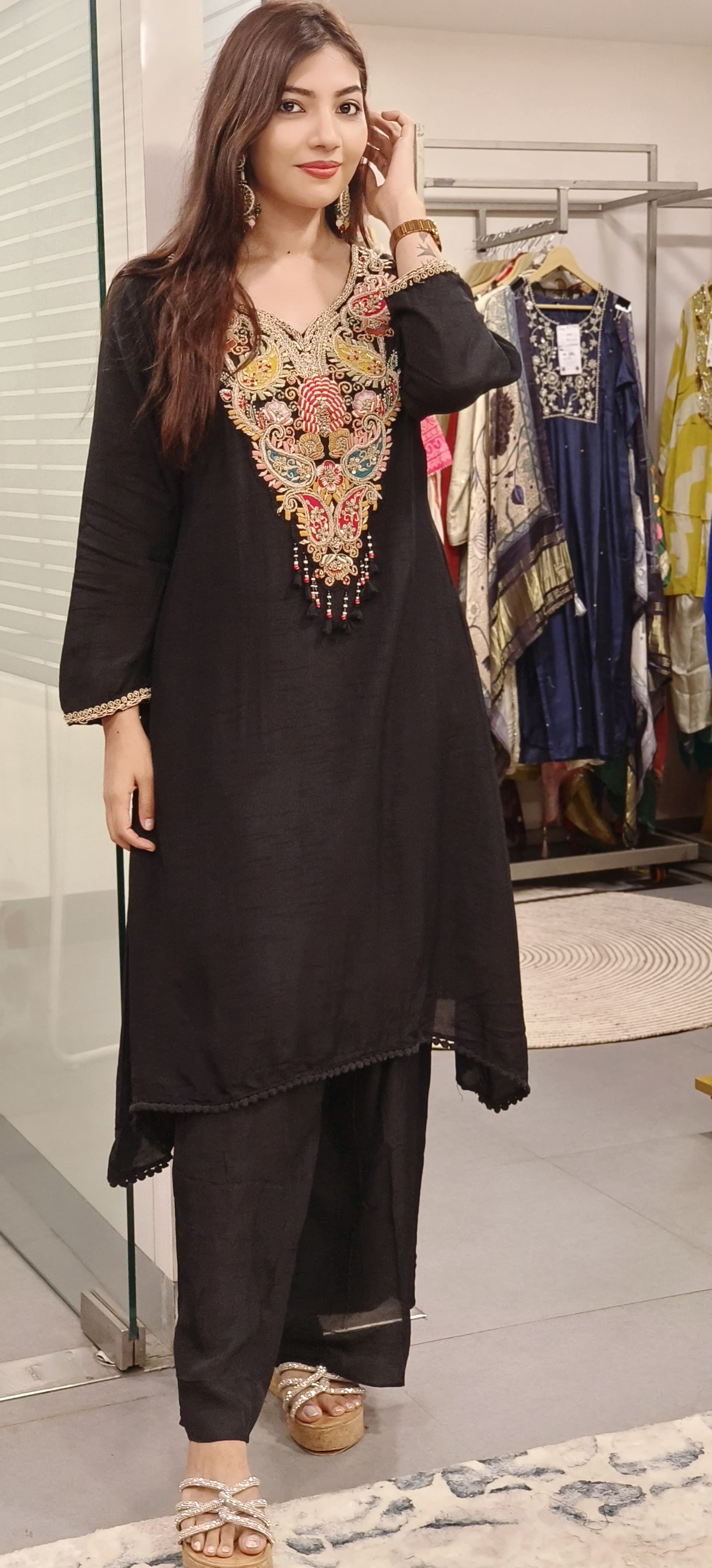 Beautiful Dola Silk Fabric zardosi embroidery work Hi low indowestern kurta pant 09028,09027,09022