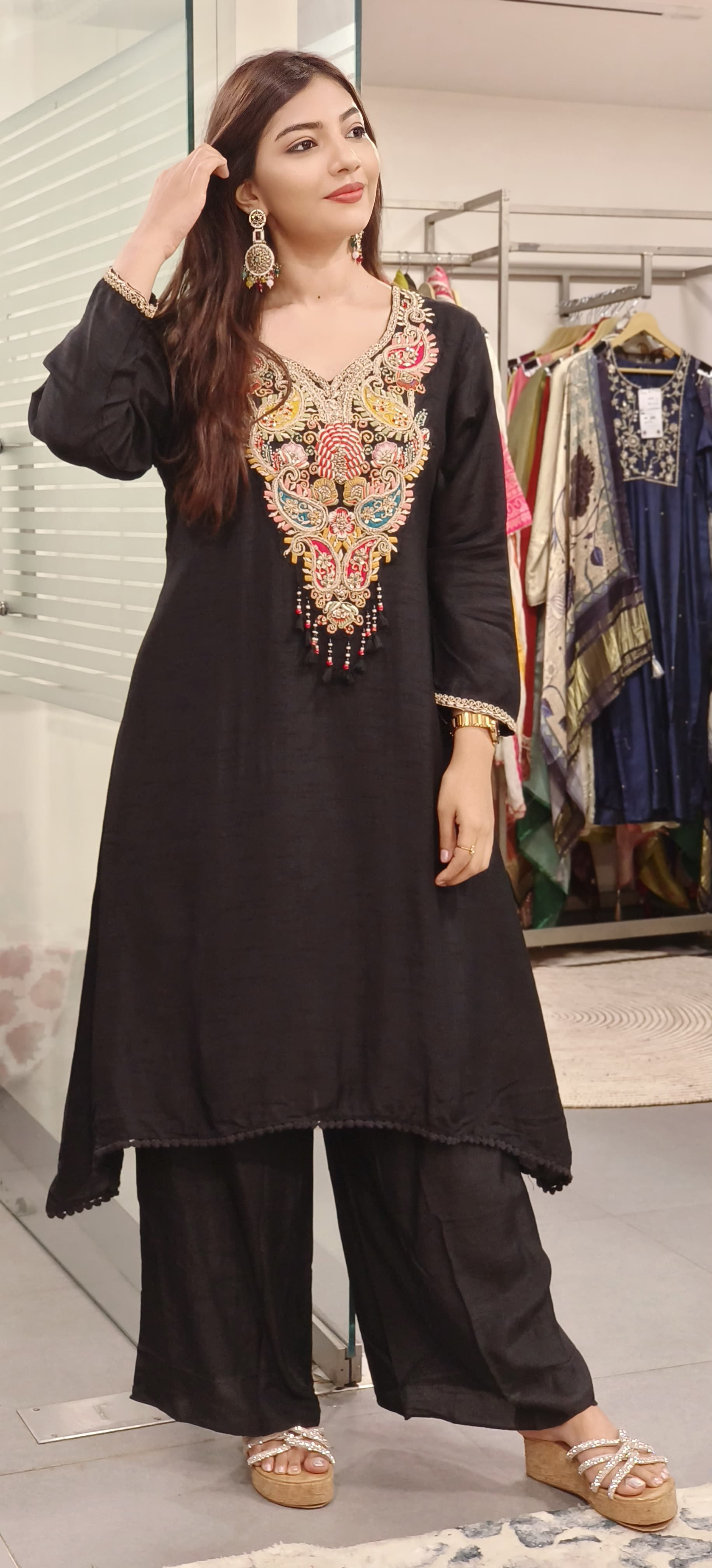 Beautiful Dola Silk Fabric zardosi embroidery work Hi low indowestern kurta pant 09028,09027,09022