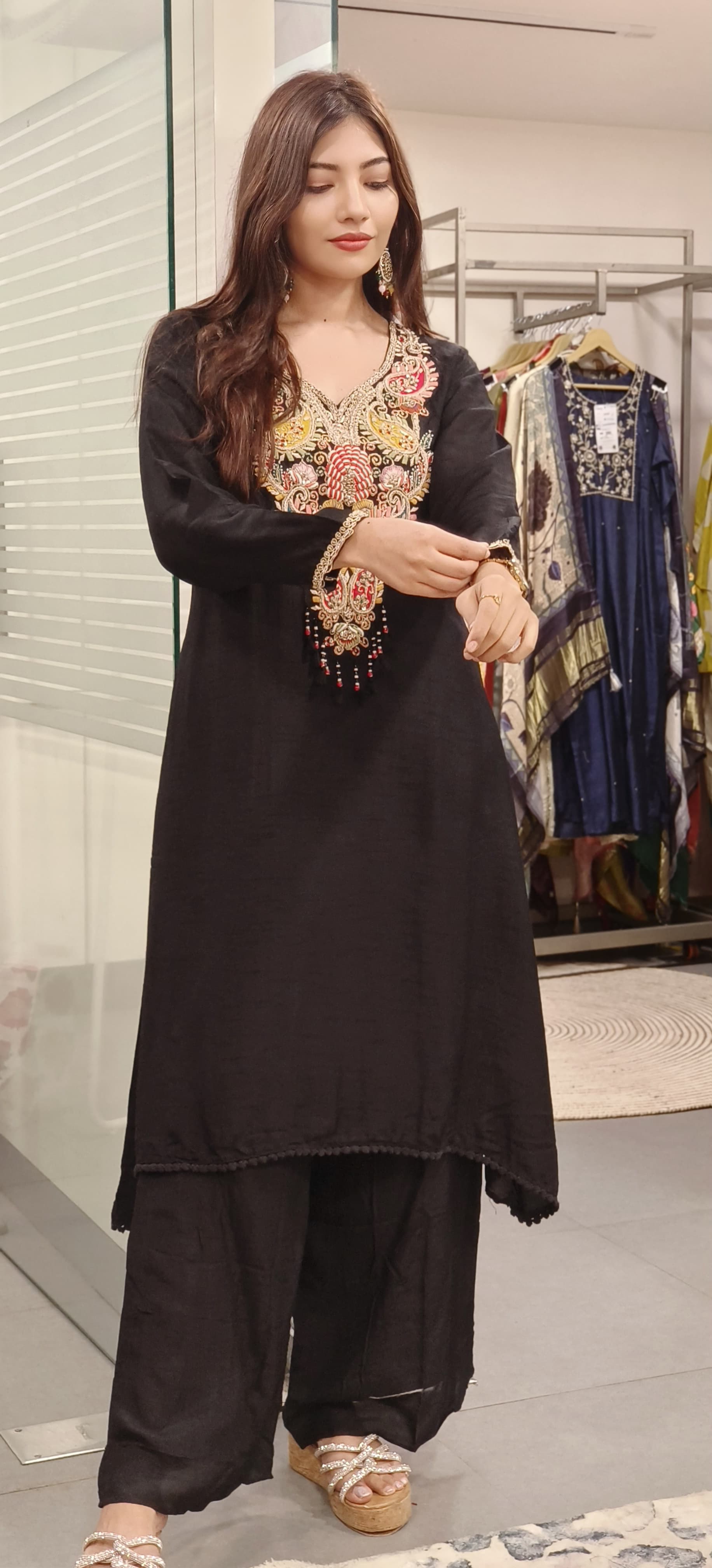 Beautiful Dola Silk Fabric zardosi embroidery work Hi low indowestern kurta pant 09028,09027,09022