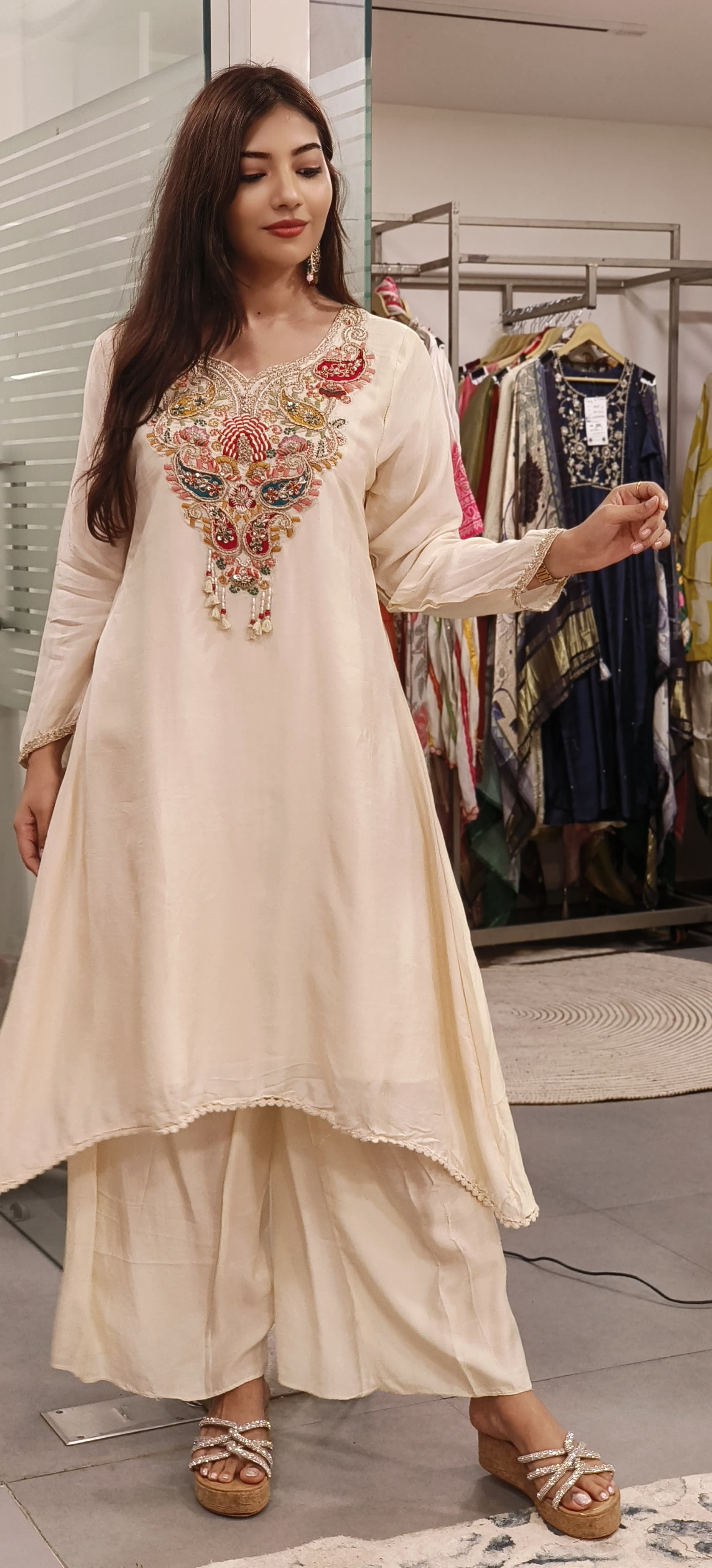 Beautiful Dola Silk Fabric zardosi embroidery work Hi low indowestern kurta pant 09028,09027,09022