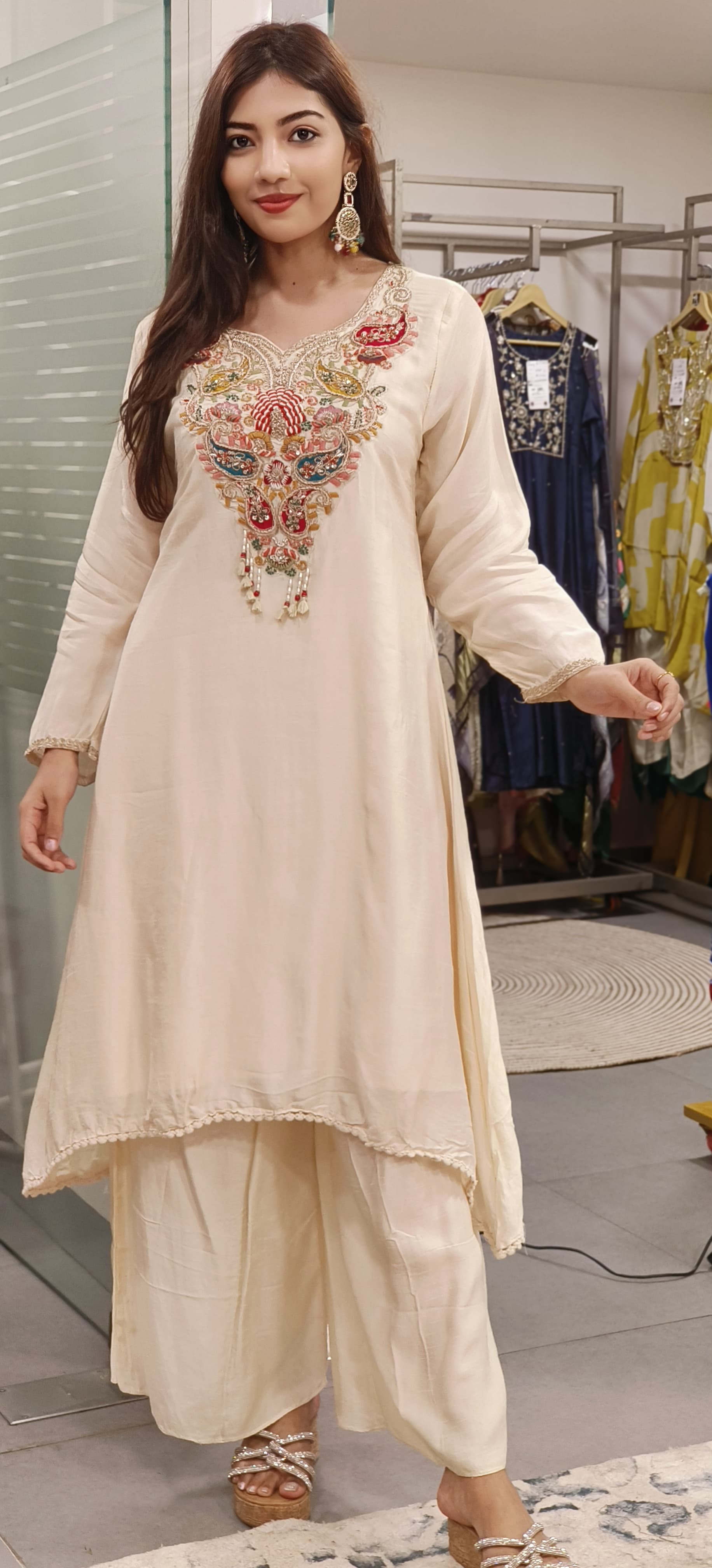 Beautiful Dola Silk Fabric zardosi embroidery work Hi low indowestern kurta pant 09028,09027,09022