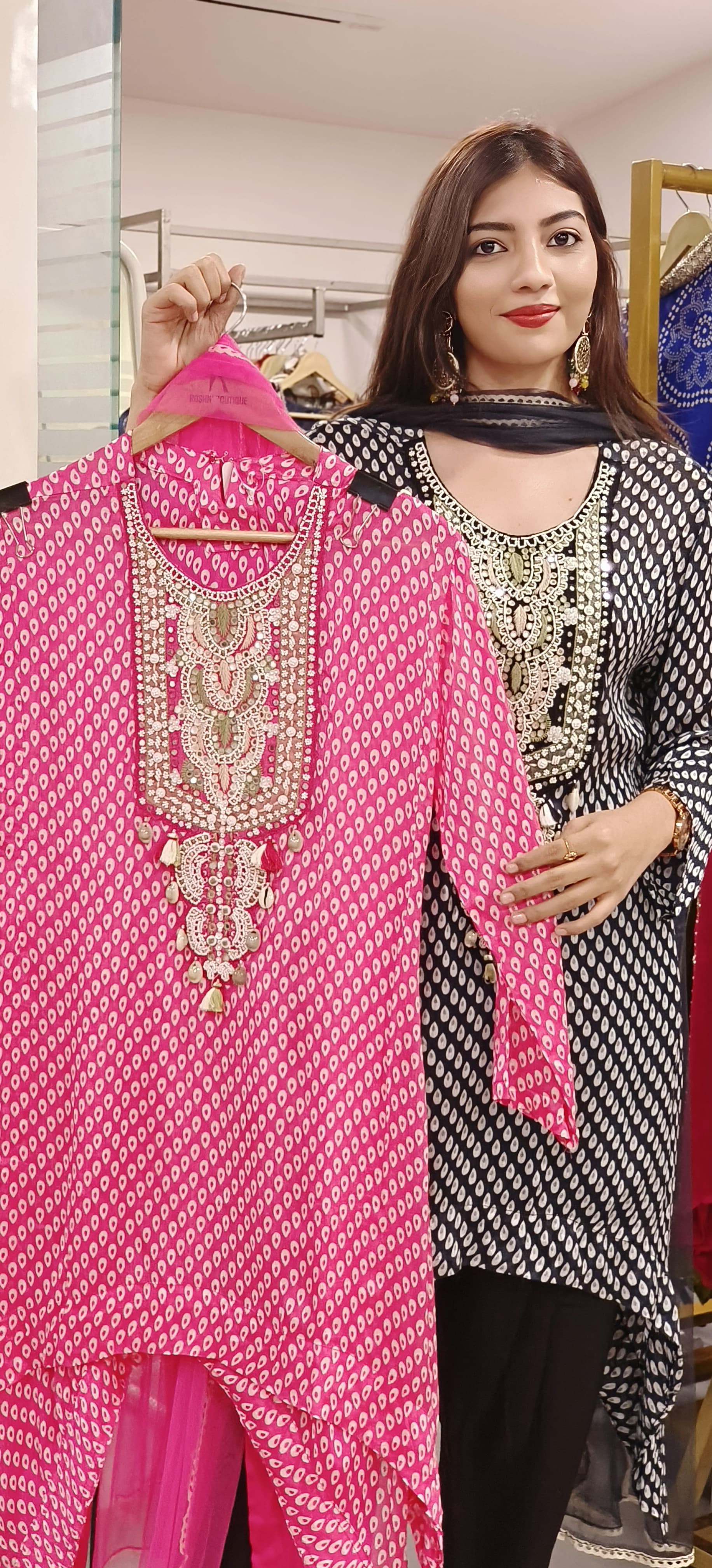 Zahra Charm– Graceful Pearl-Embroidered Chiffon Indo-Western Suit Set with Statement Cut-09019