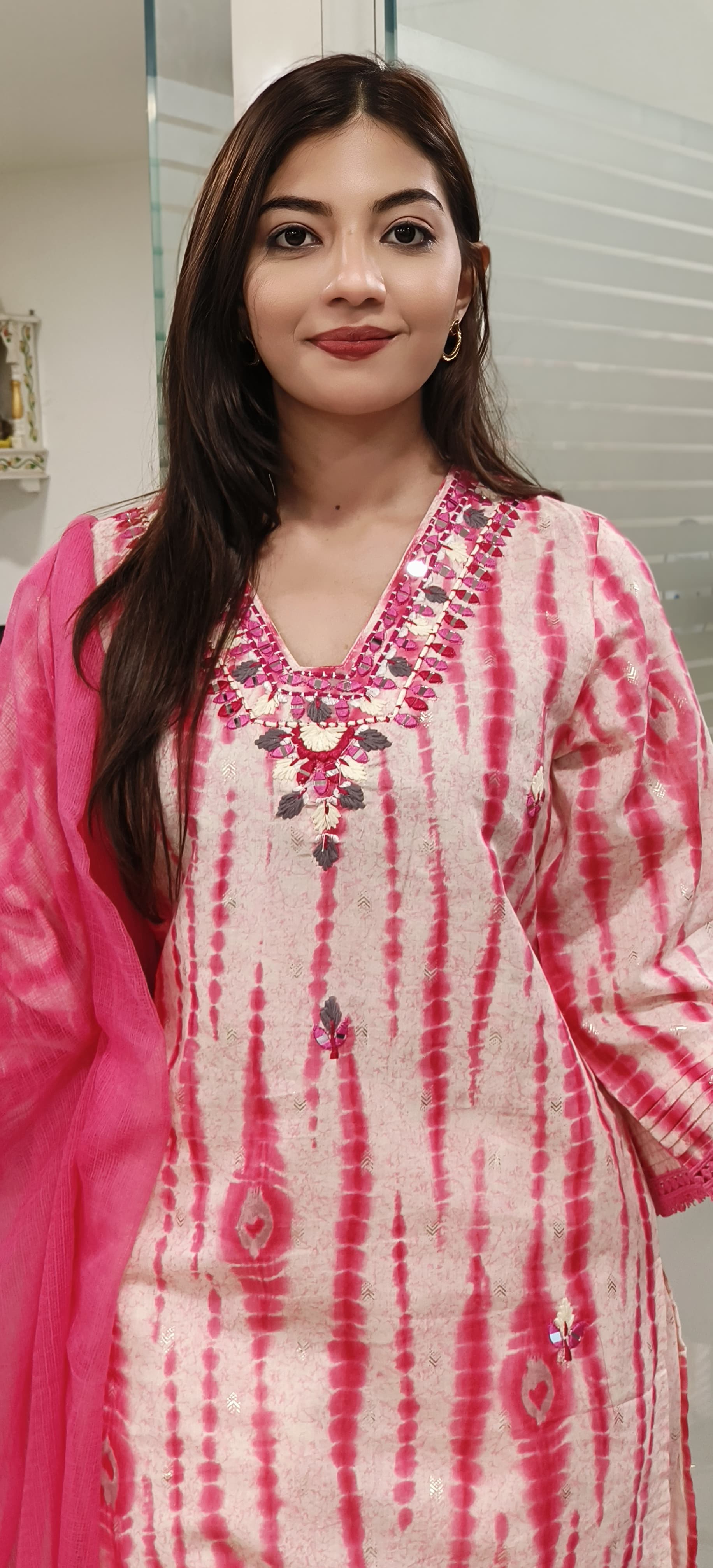 Elegant Tie-Dye Real Mirror Embroidered Full suit Set with Tulip Pants kora Doria Dupatta-09365,09367