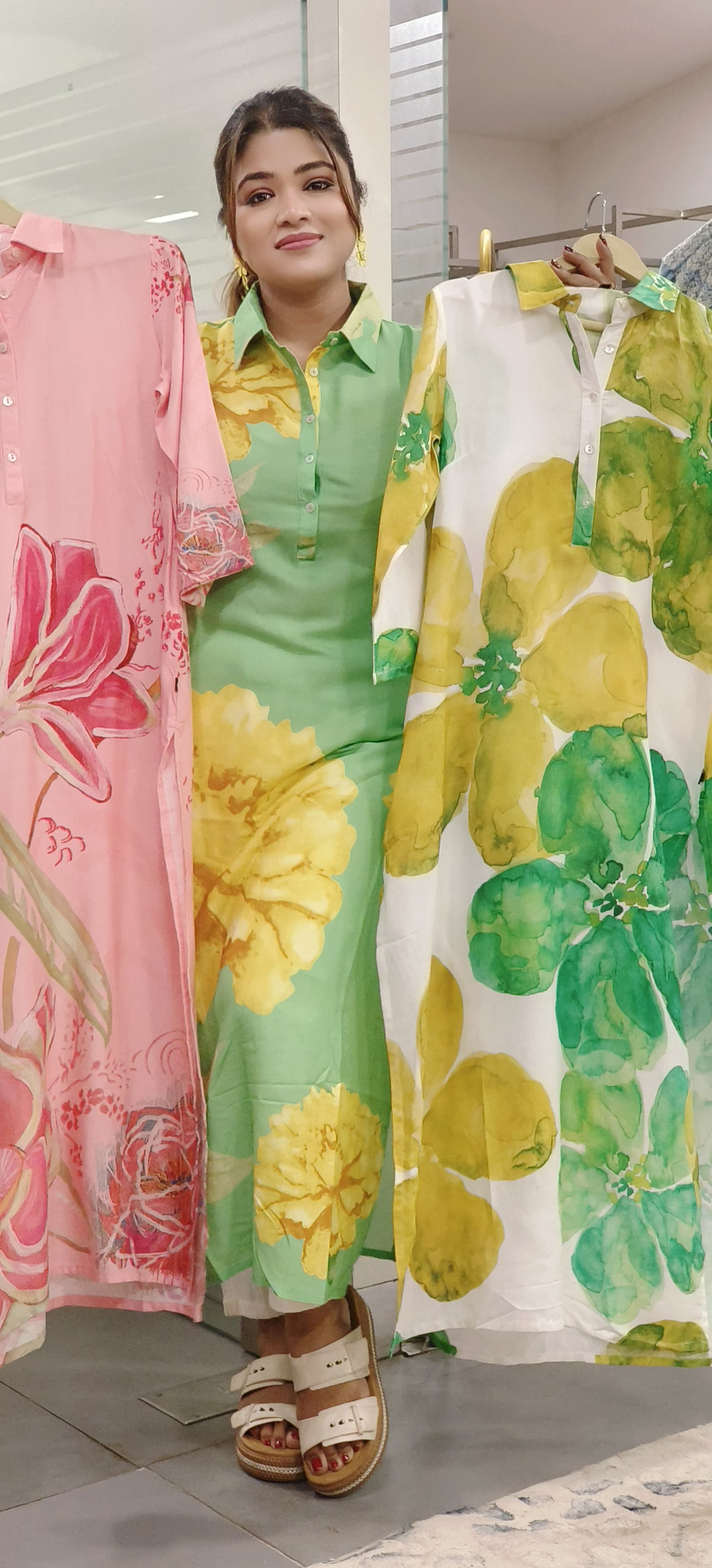CottonSlub Collar Style Floral Print Only Kurti-09432,09433
