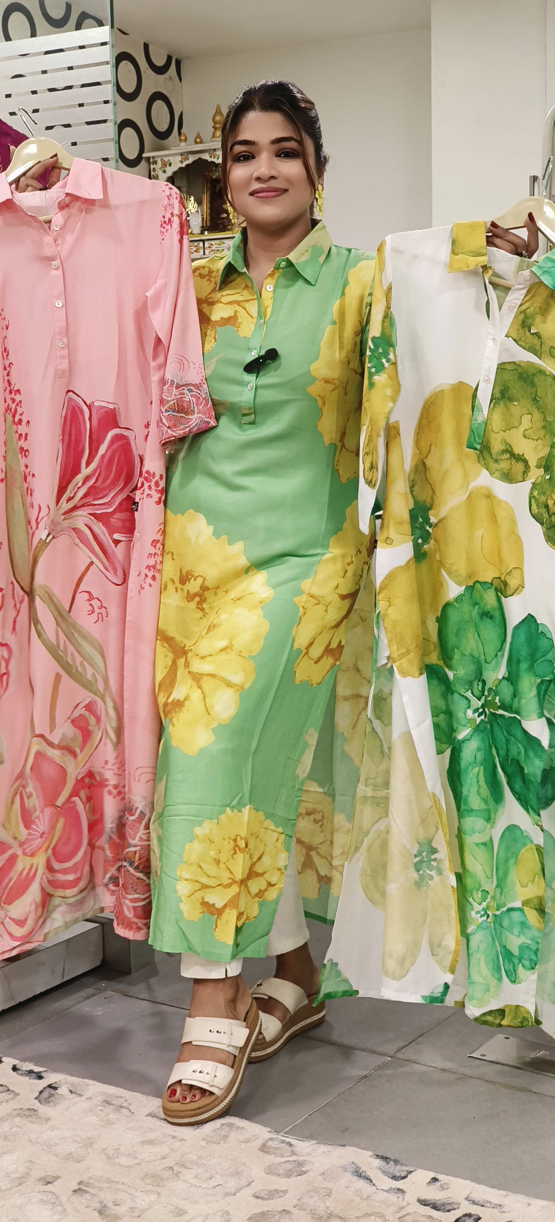 CottonSlub Collar Style Floral Print Only Kurti-09432,09433