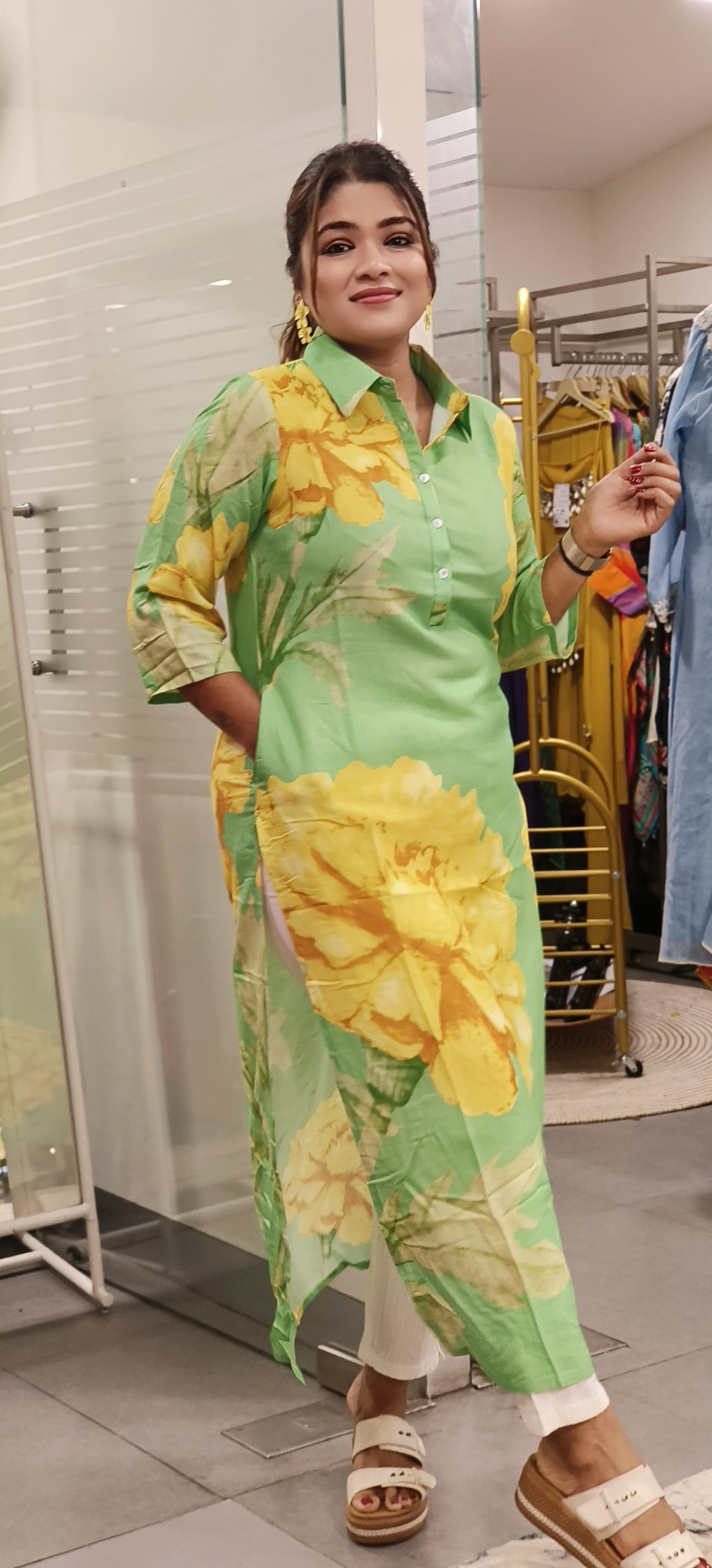 CottonSlub Collar Style Floral Print Only Kurti-09432,09433