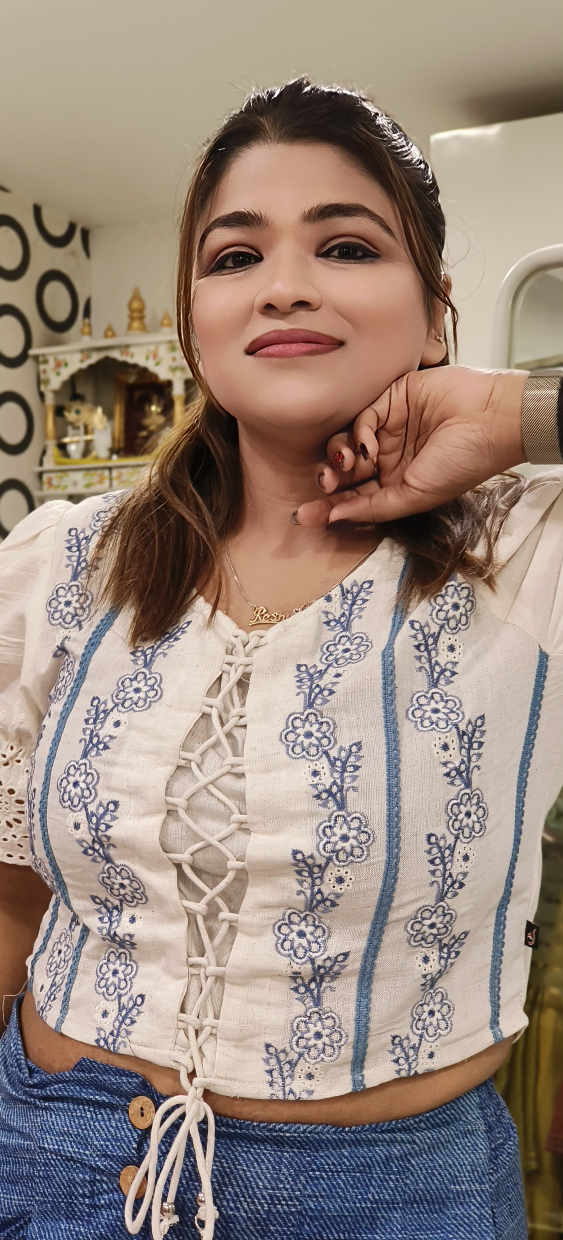 Embroidered Cotton Crop Top With Loose Pant-09438,09437