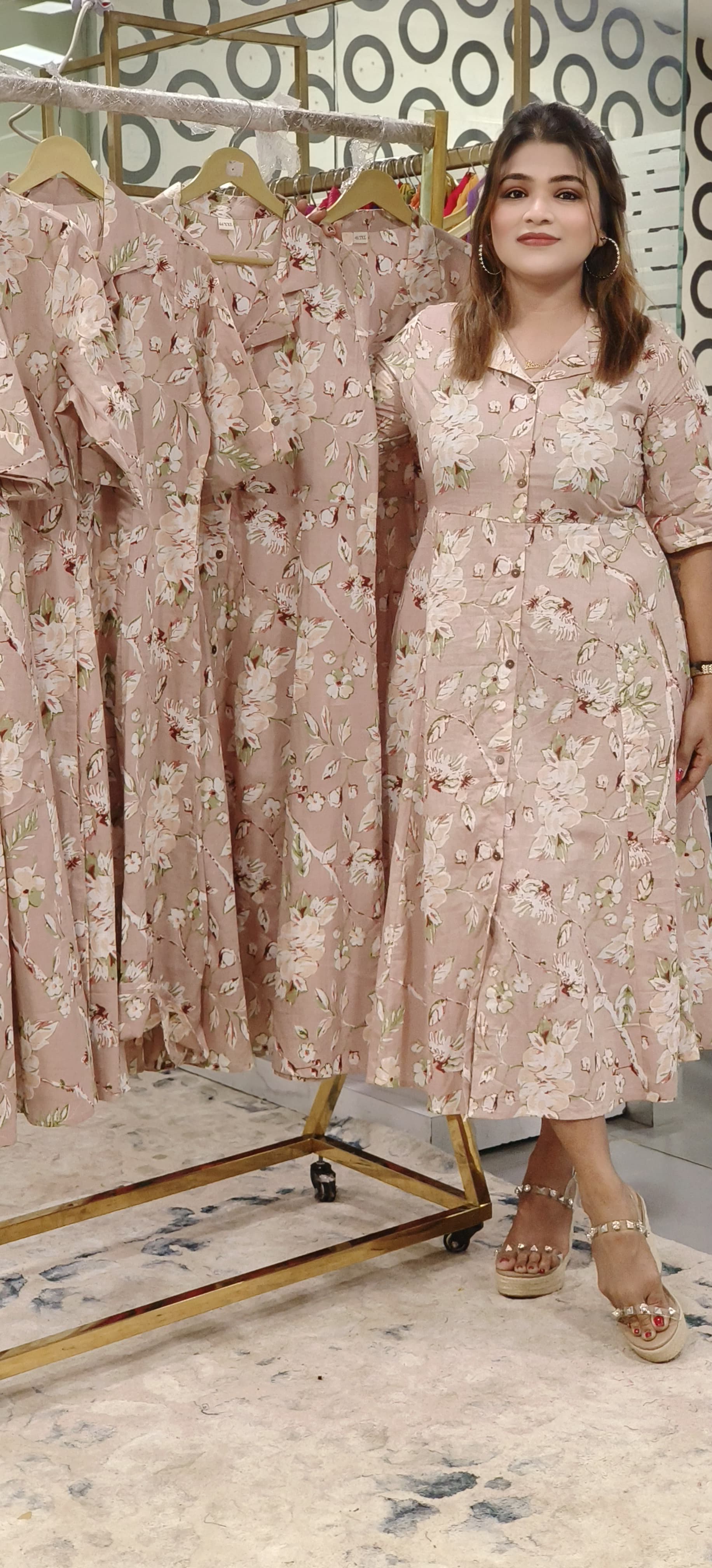 Collar style Floral Print Casual Frock With Pocket-9530,9531