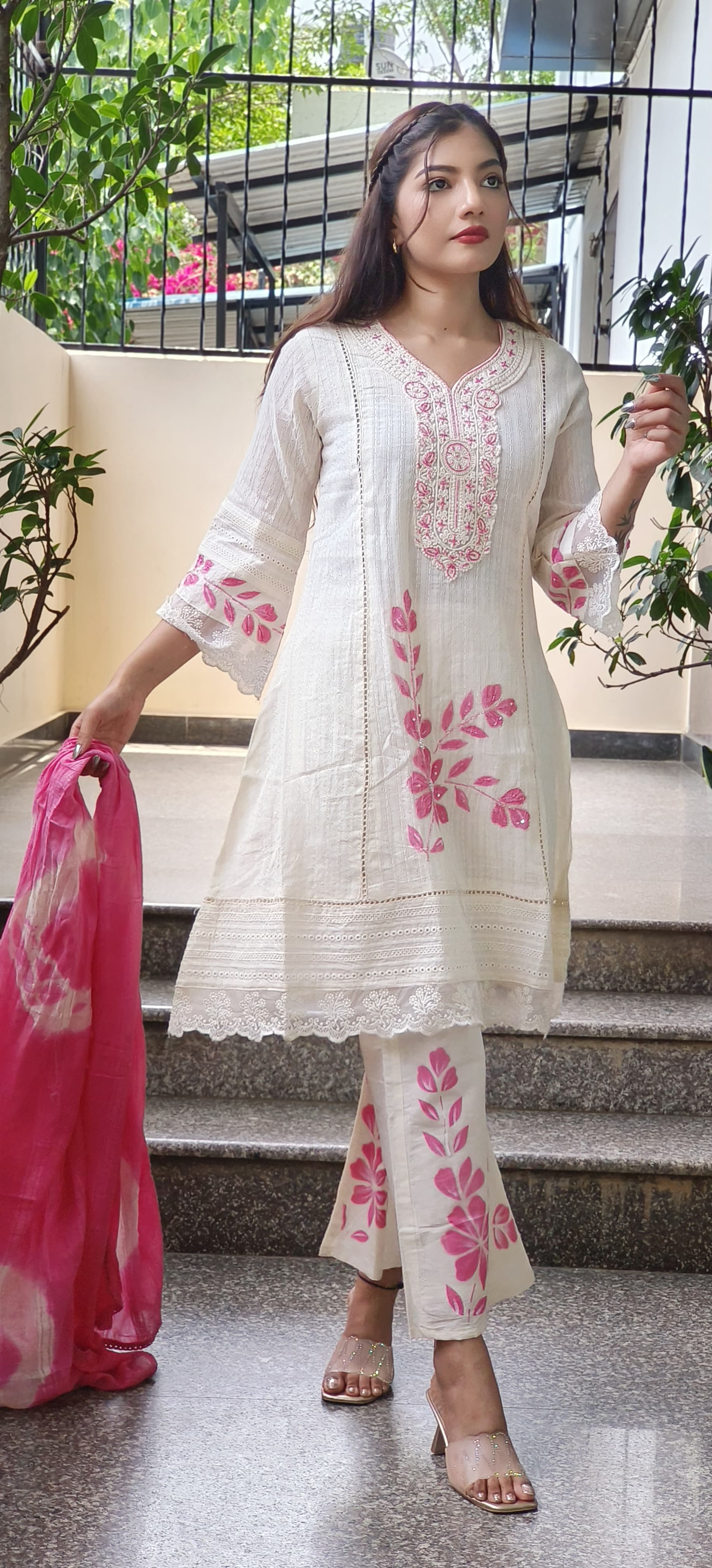 Cotton Embroidered Pakistani Style Full Short Kurta Set With Dupatta -9544/9543/9542