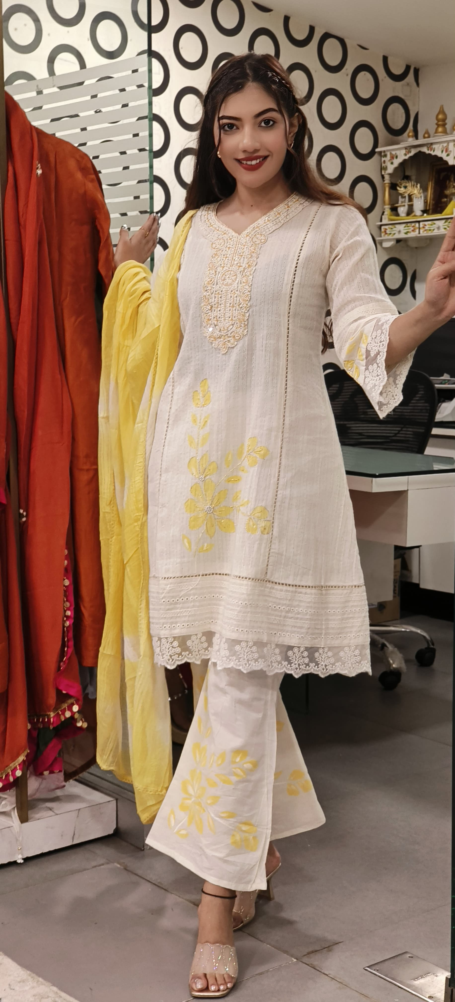 Cotton Embroidered Pakistani Style Full Short Kurta Set With Dupatta -9544/9543/9542