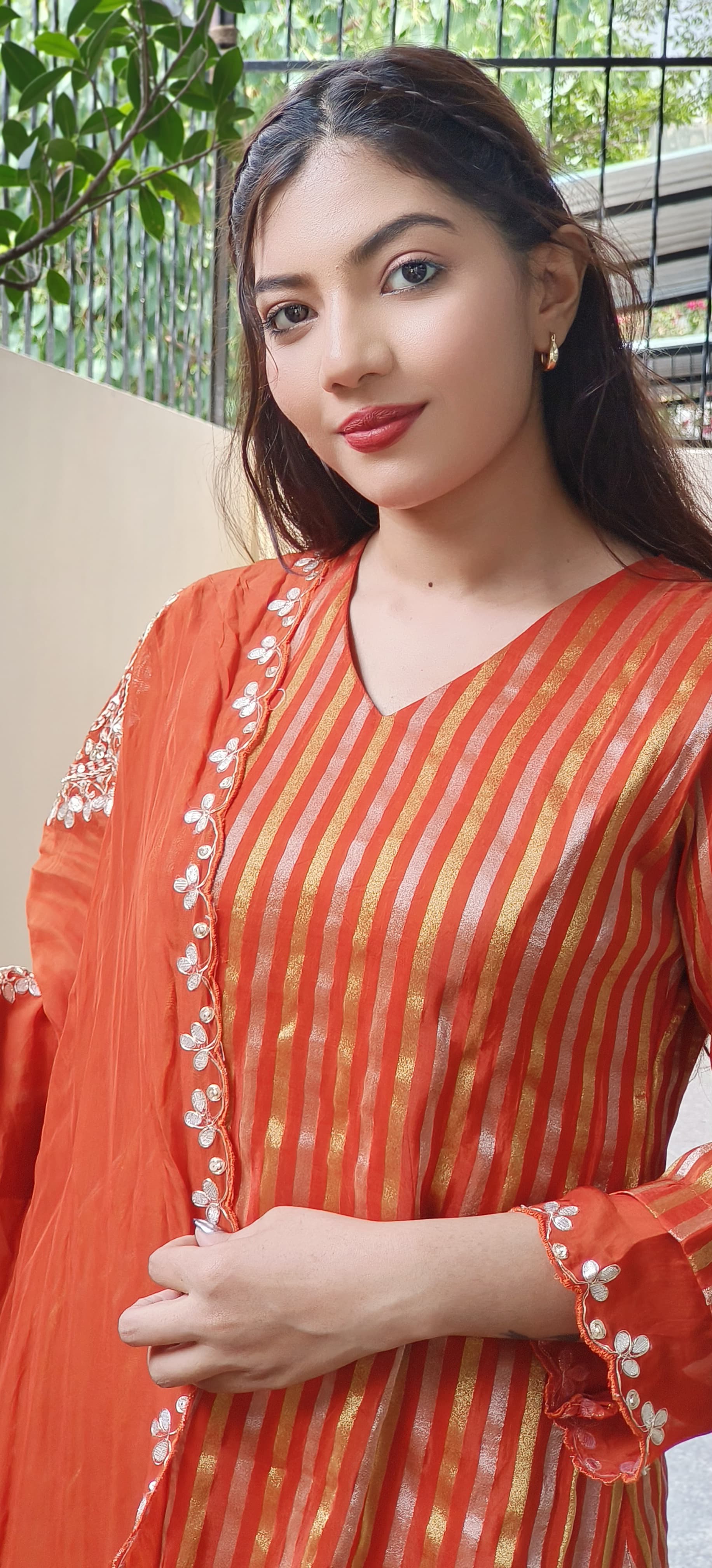 Beautiful Soft Organza Shimmer Tissue Full Kurta With Embroidered Organza Dupatta Set-9517