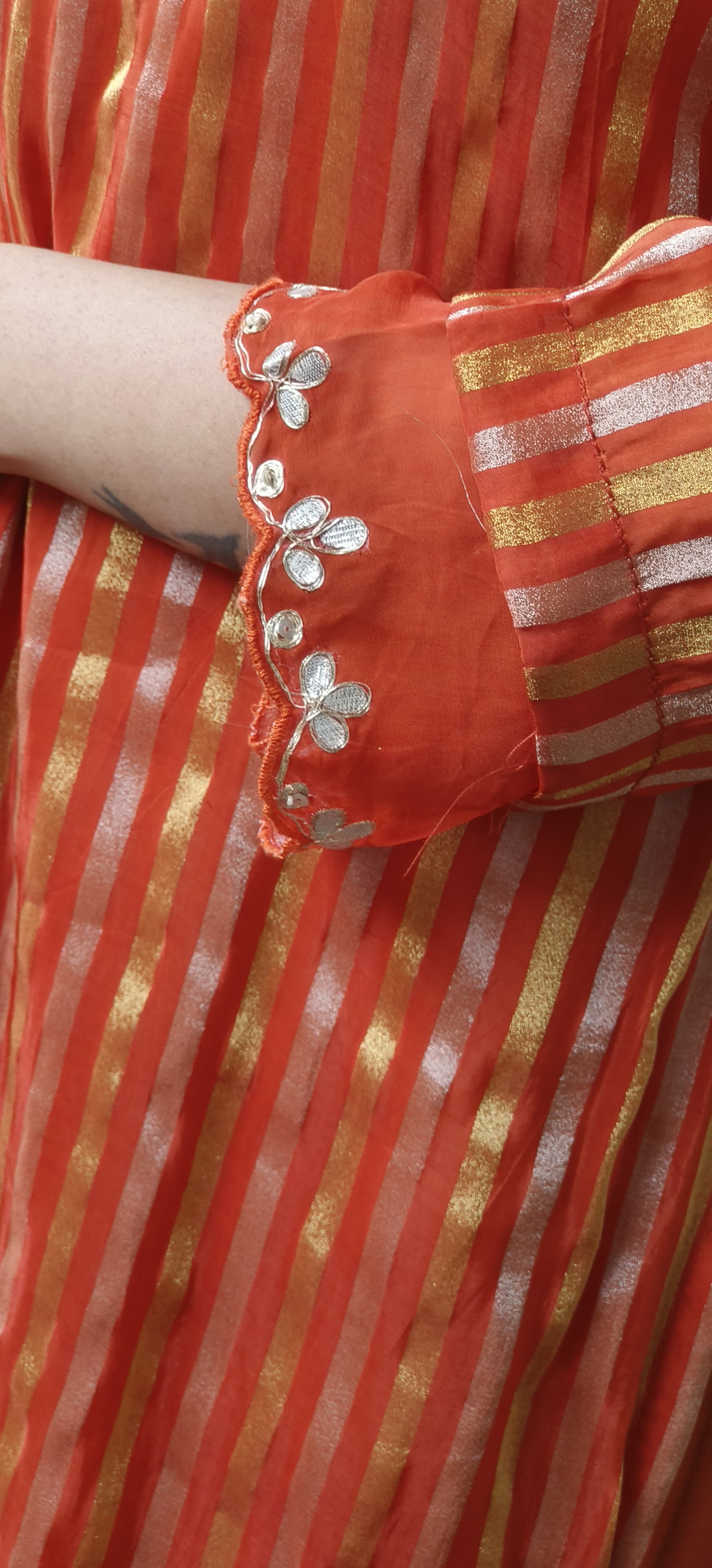 Beautiful Soft Organza Shimmer Tissue Full Kurta With Embroidered Organza Dupatta Set-9517