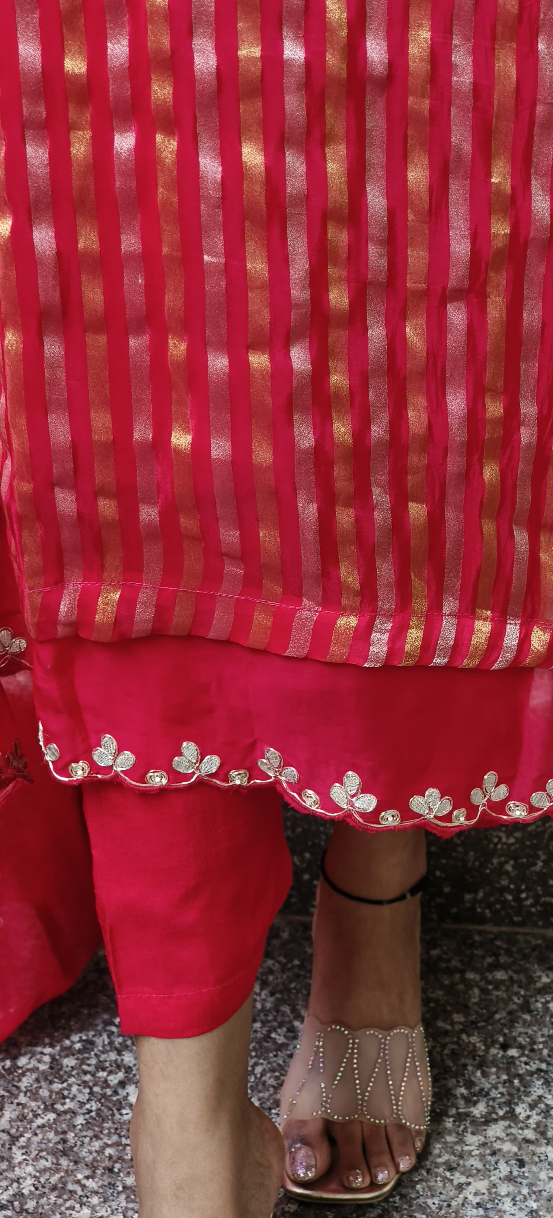 Beautiful Soft Organza Shimmer Tissue Full Kurta With Embroidered Organza Dupatta Set-9517