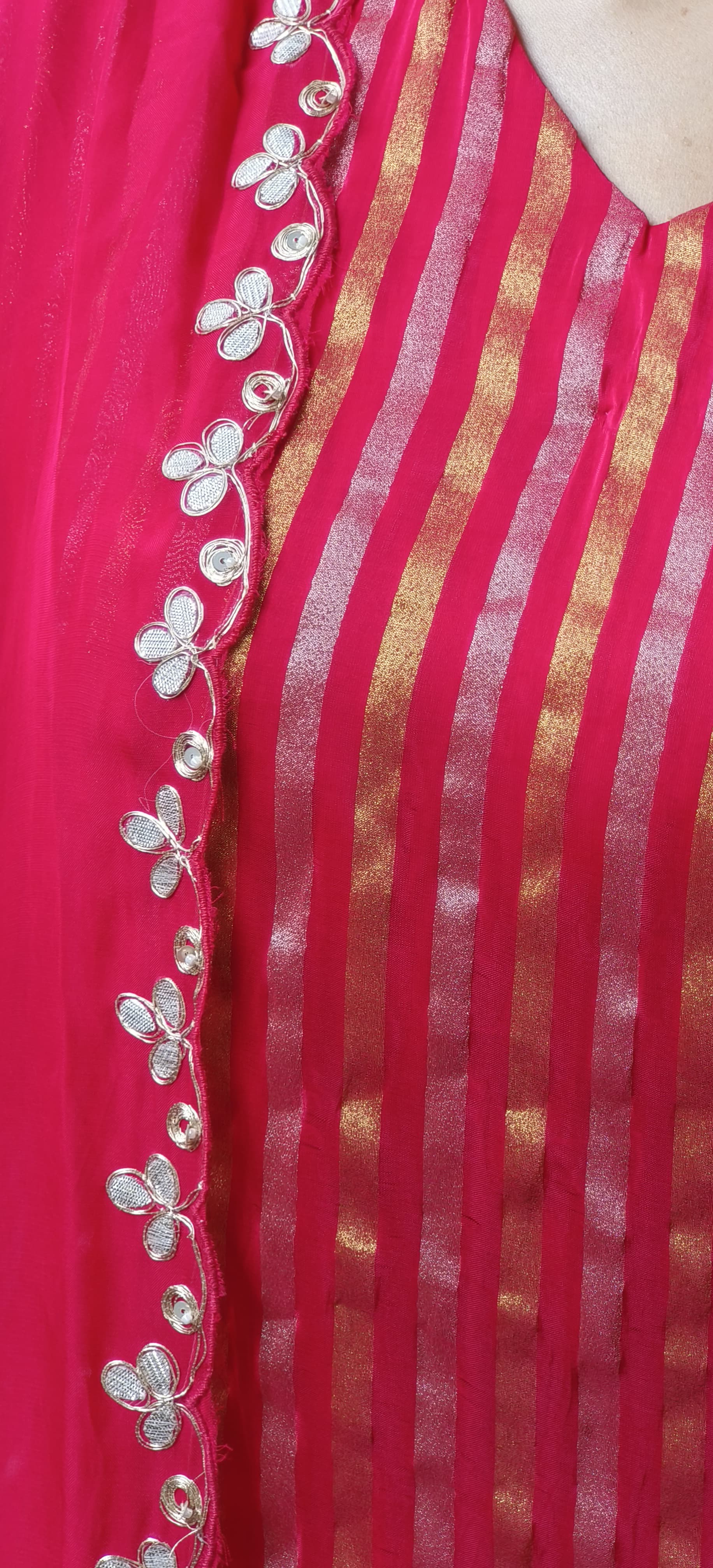 Beautiful Soft Organza Shimmer Tissue Full Kurta With Embroidered Organza Dupatta Set-9517
