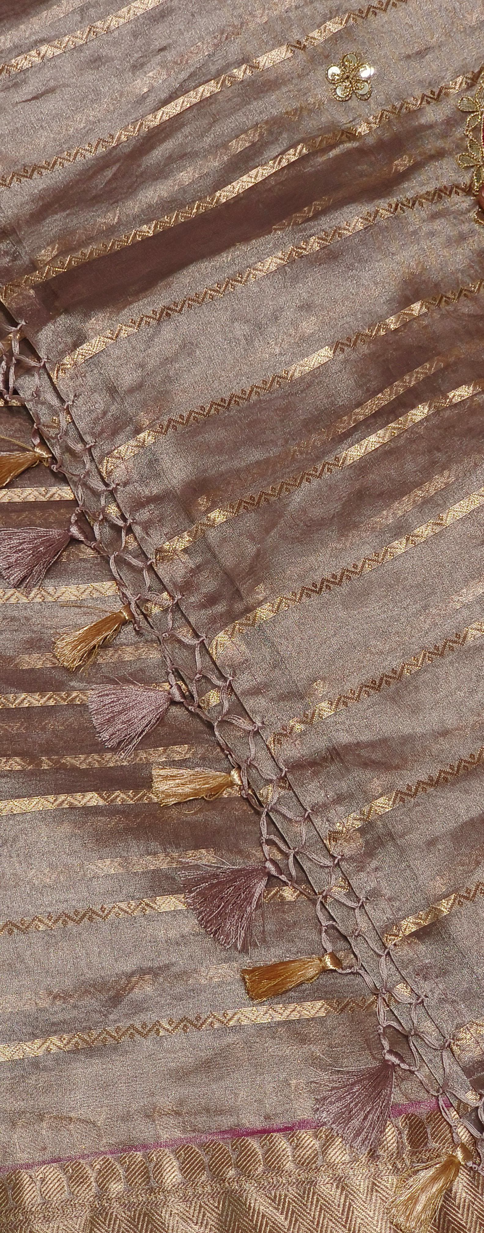 Heavy Embroidered Real Tissue Fabric Designer Saree With Stitched Padded Blouse