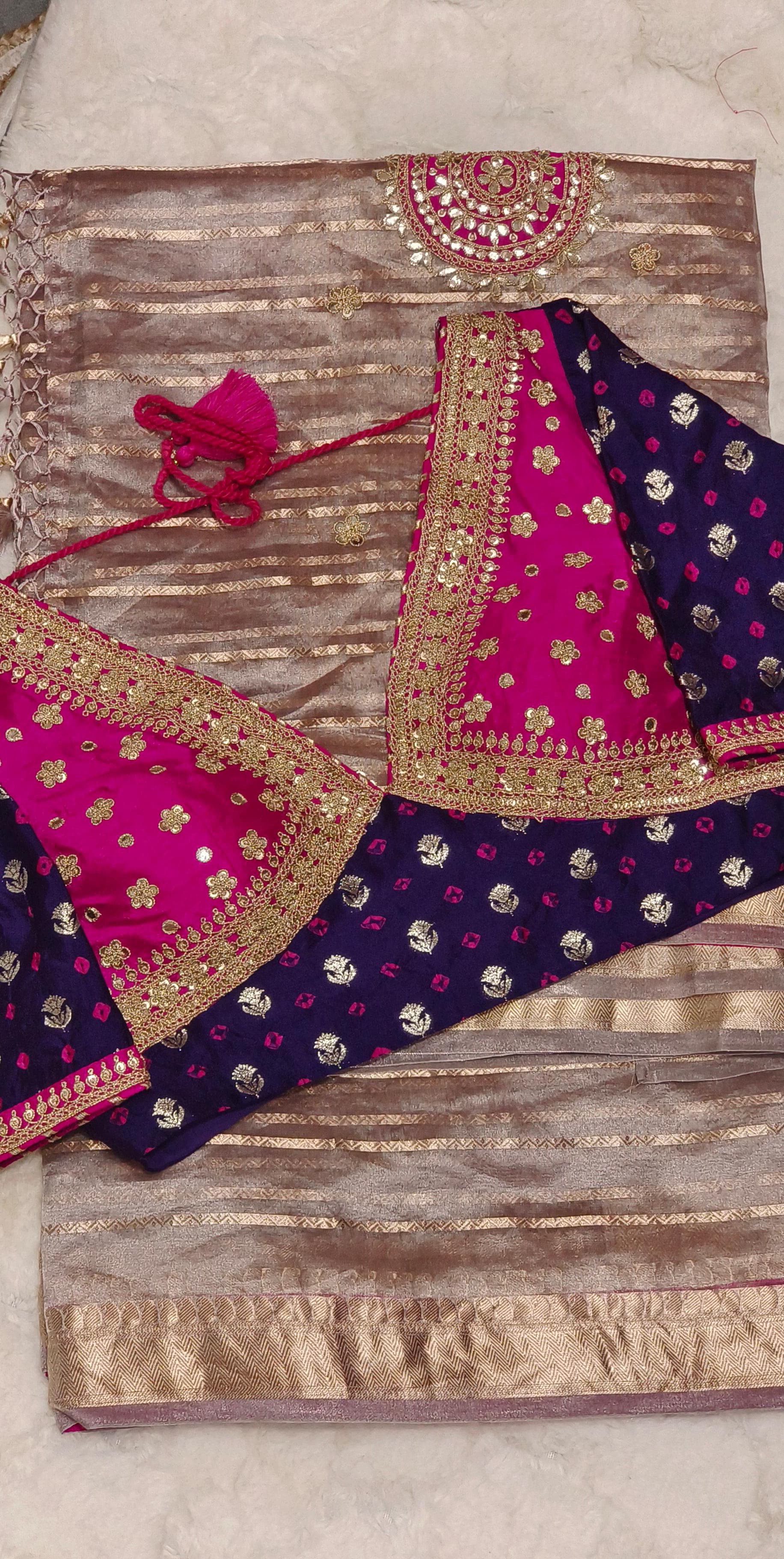 Heavy Embroidered Real Tissue Fabric Designer Saree With Stitched Padded Blouse