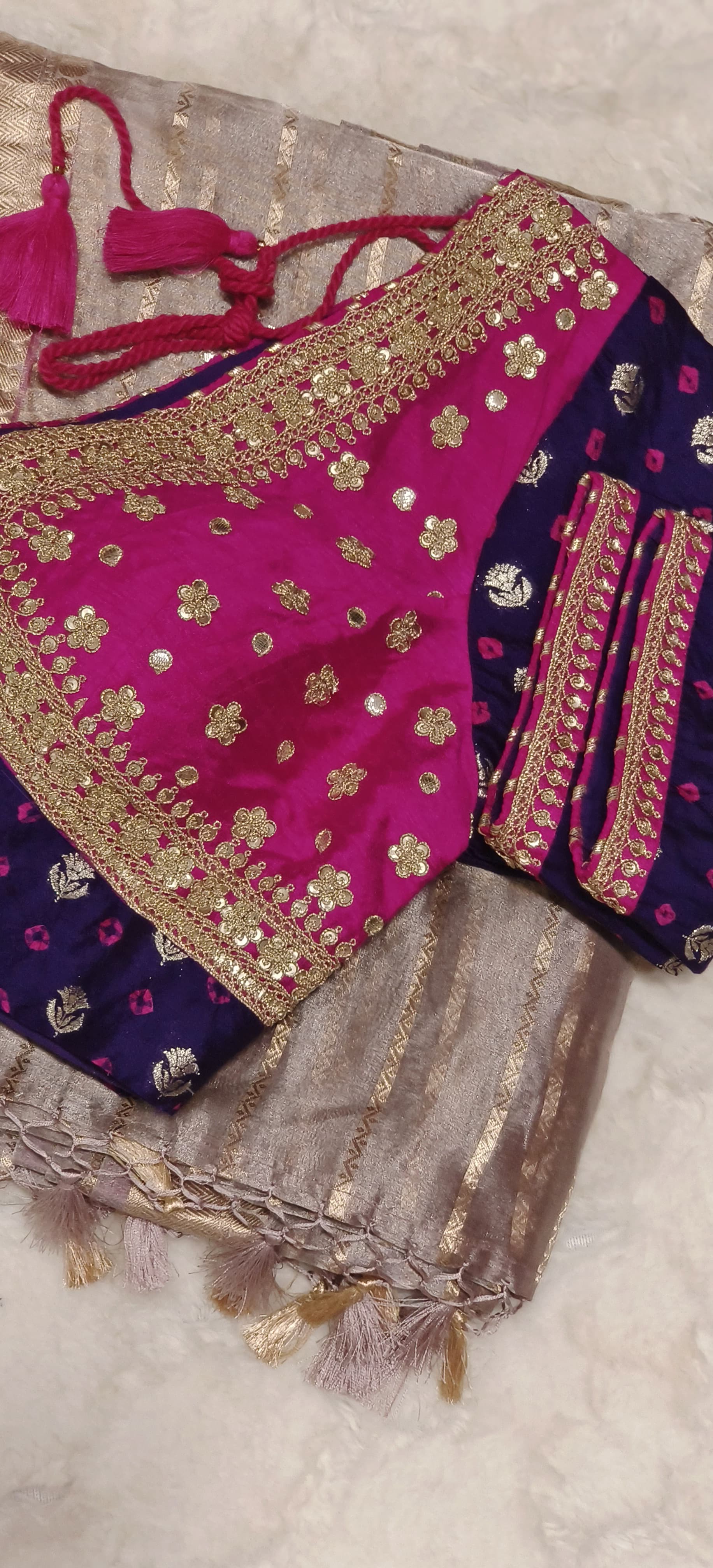 Heavy Embroidered Real Tissue Fabric Designer Saree With Stitched Padded Blouse