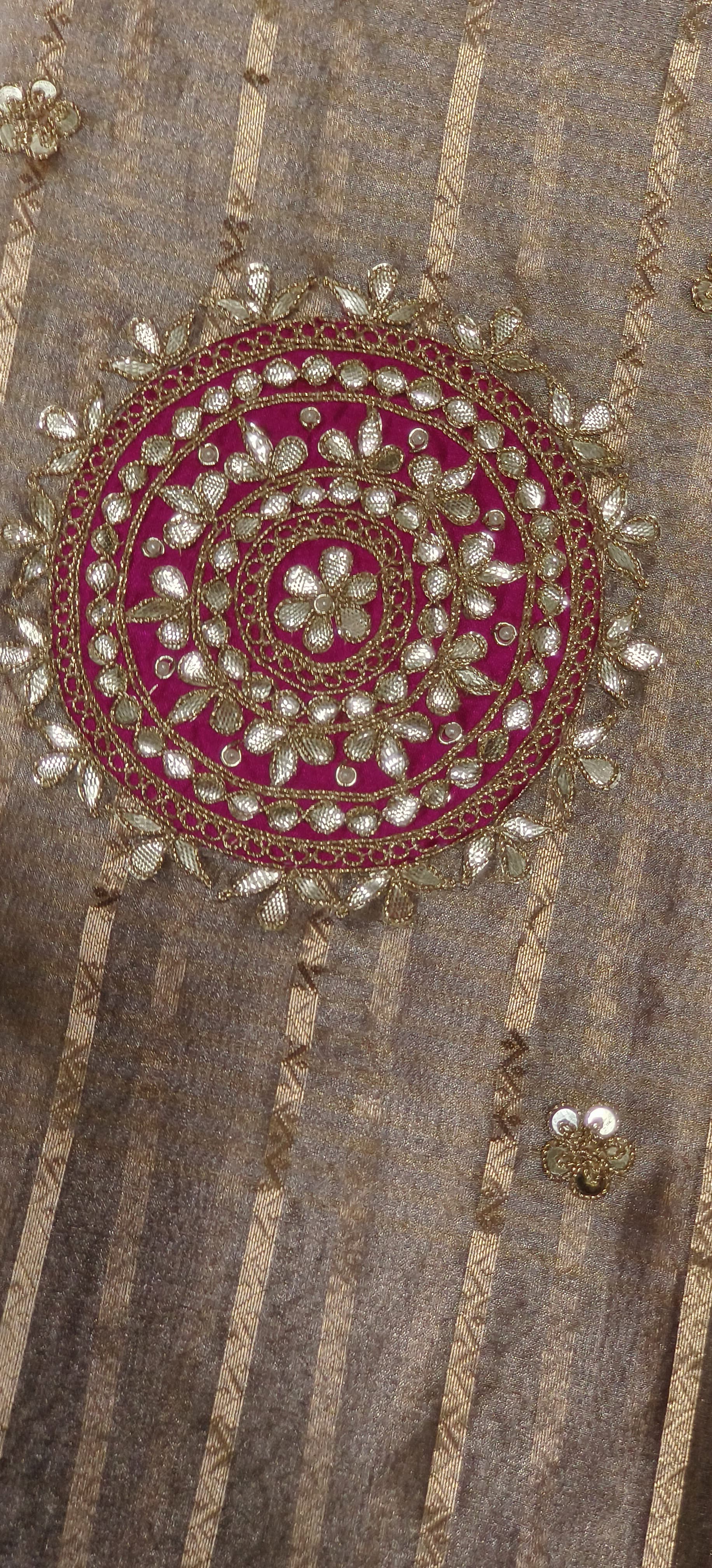 Heavy Embroidered Real Tissue Fabric Designer Saree With Stitched Padded Blouse